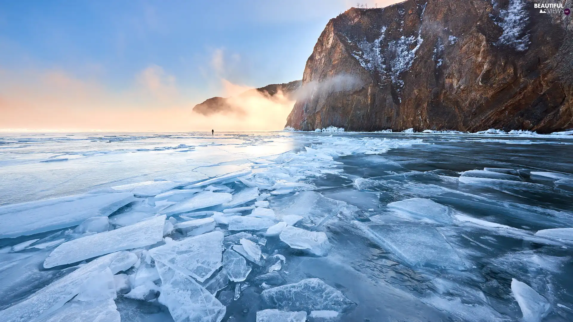 Mountains, frozen, Icecream, Russia, Human, Baikal Lake