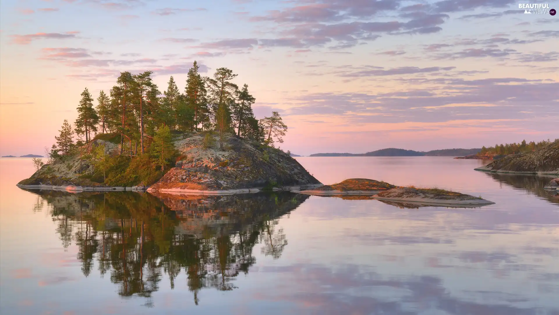 trees, Rocks, Karelia, Islet, Lake Ladoga, viewes, Russia