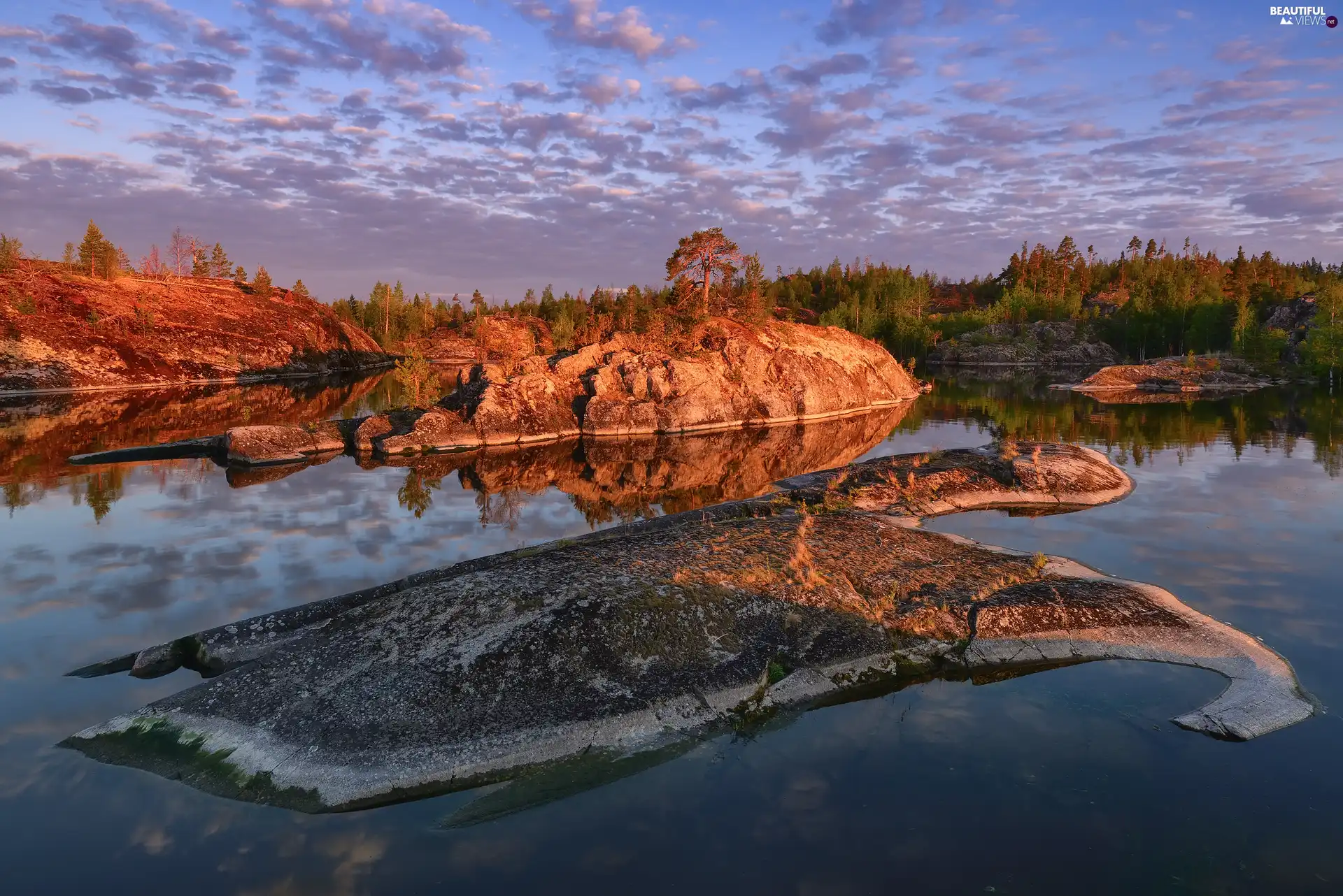 rocks, autumn, viewes, Islet, Lake Ladoga, trees, Russia