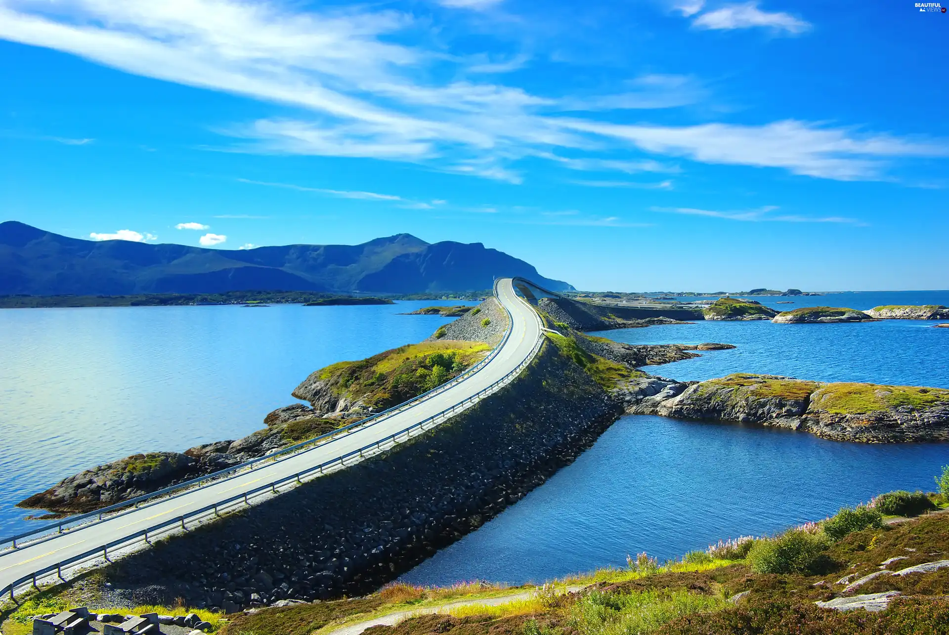 sea, Way, bridge, Storseisundet, Islands, The Atlantic