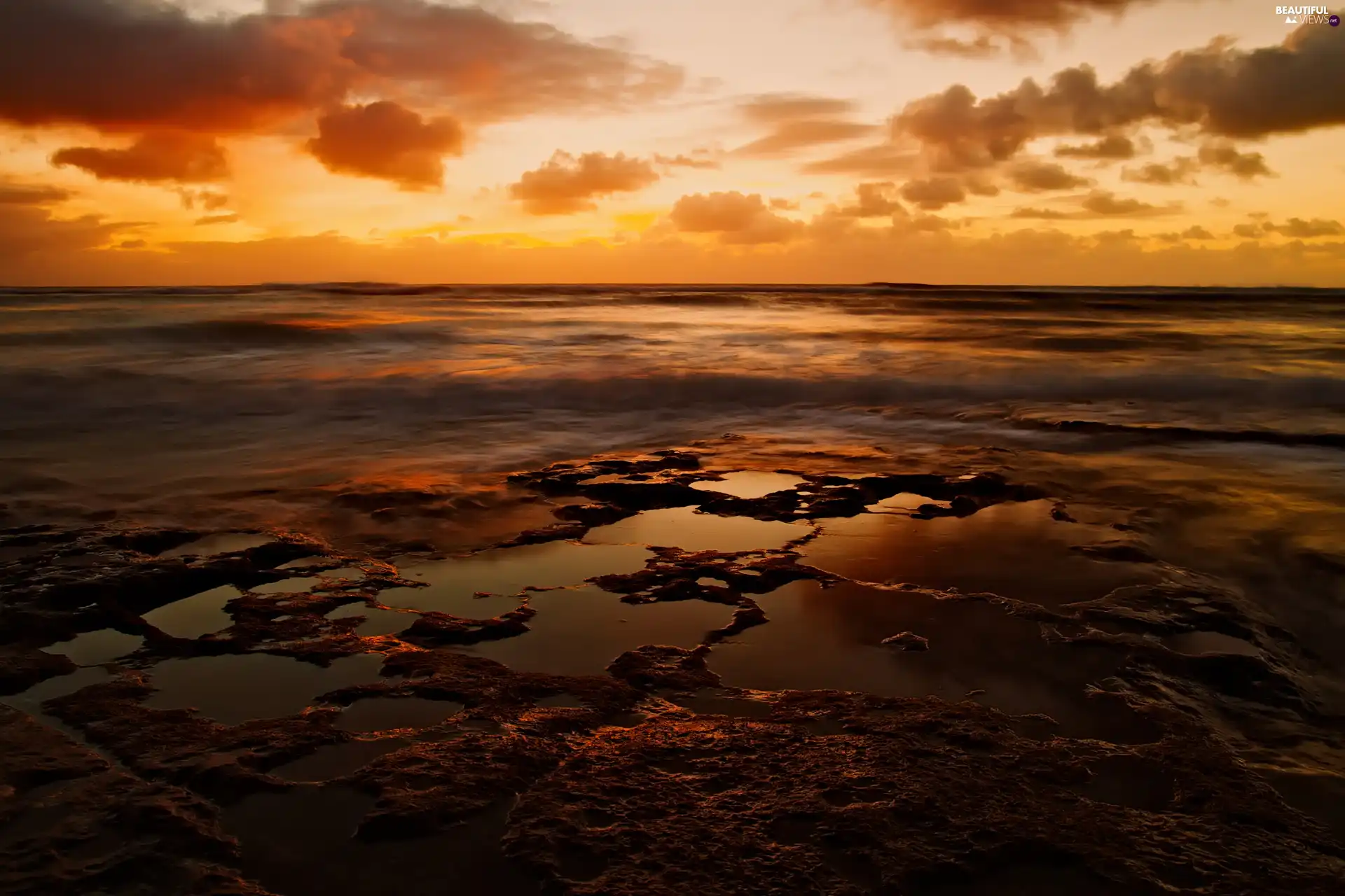 clouds, sun, sea, west