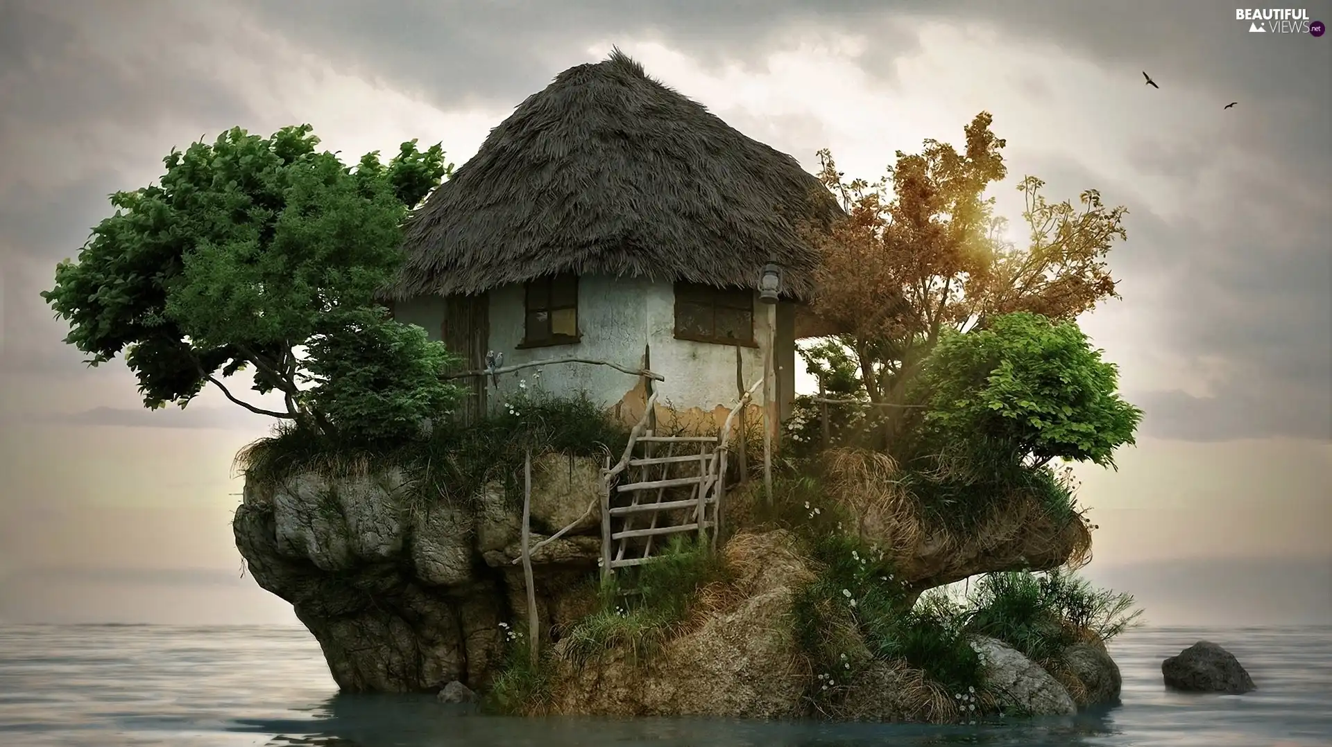 Cottage, The islet, sea, an