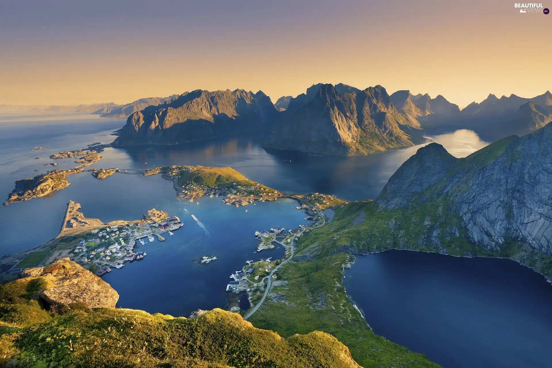 sea, Mountains, Lofoten, Aerial View, Norway