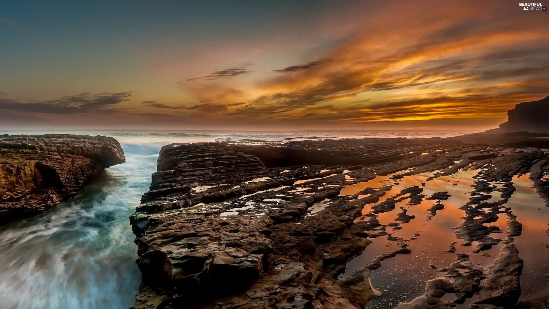 rocks, Great Sunsets, sea