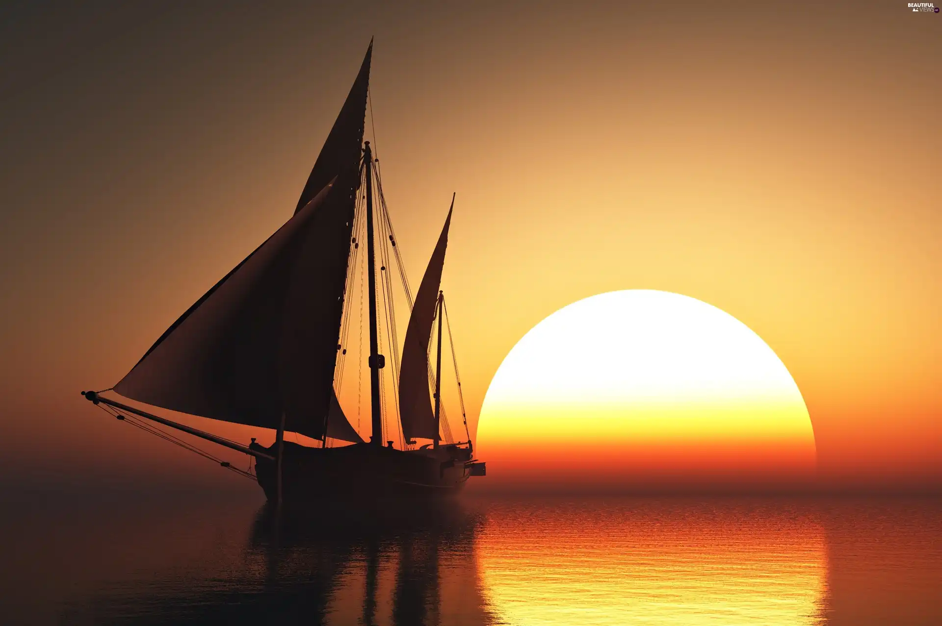 sailing vessel, Great Sunsets, sea