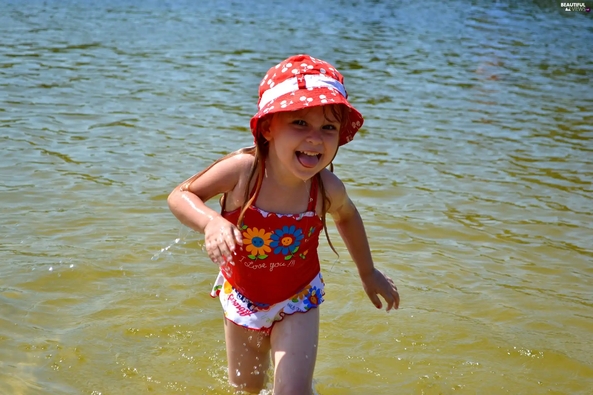 happy, bath, sea, girl