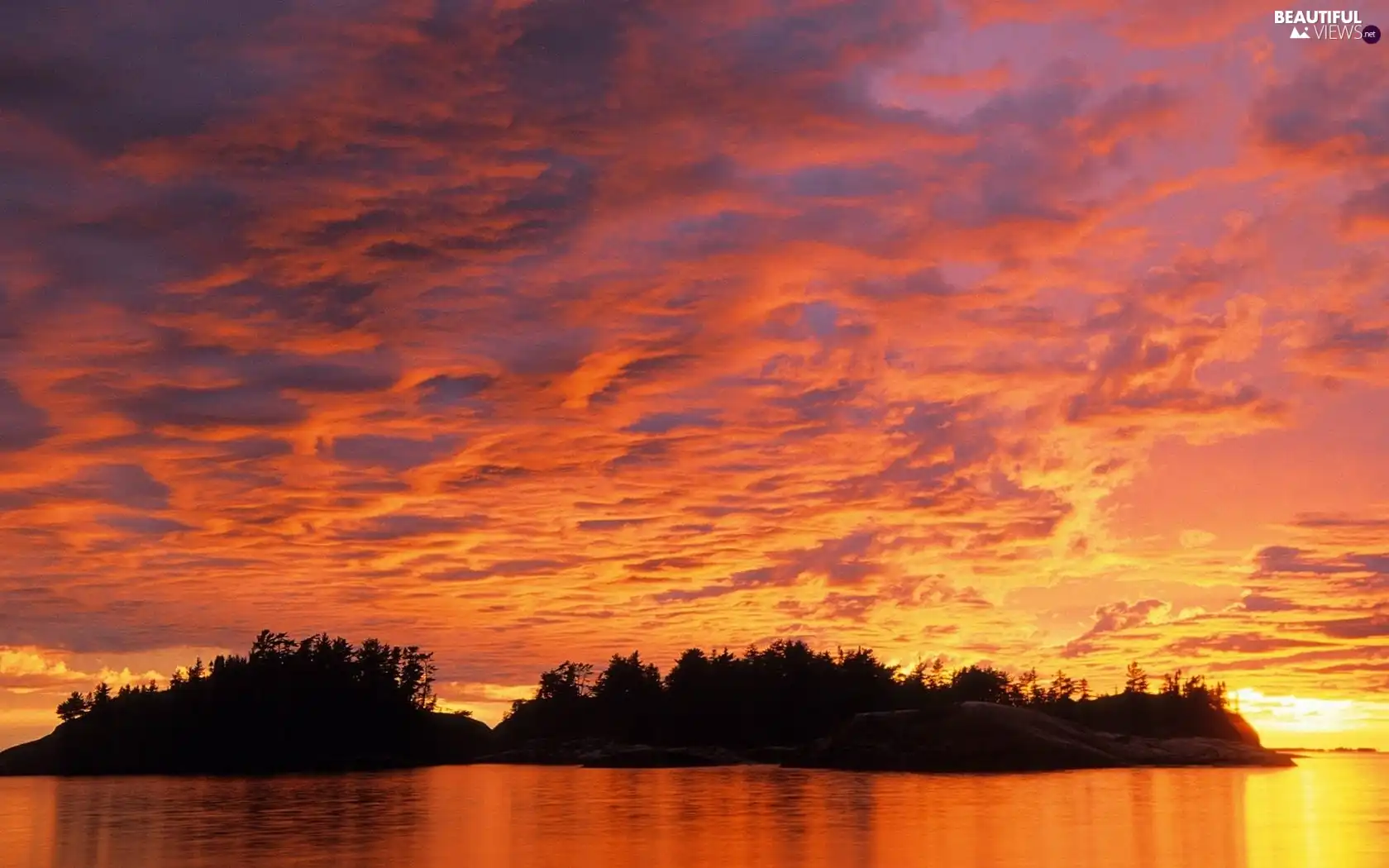 sea, Island, sun, clouds, west