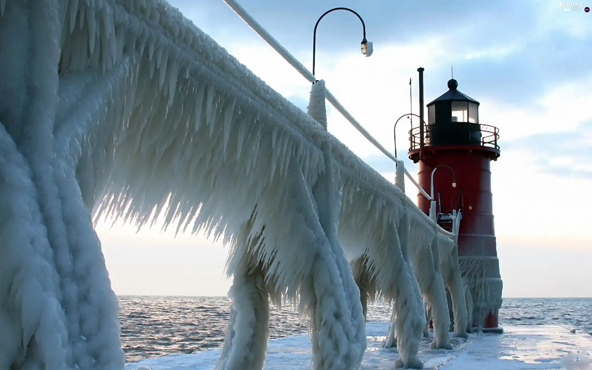 sea, winter, Lighthouses