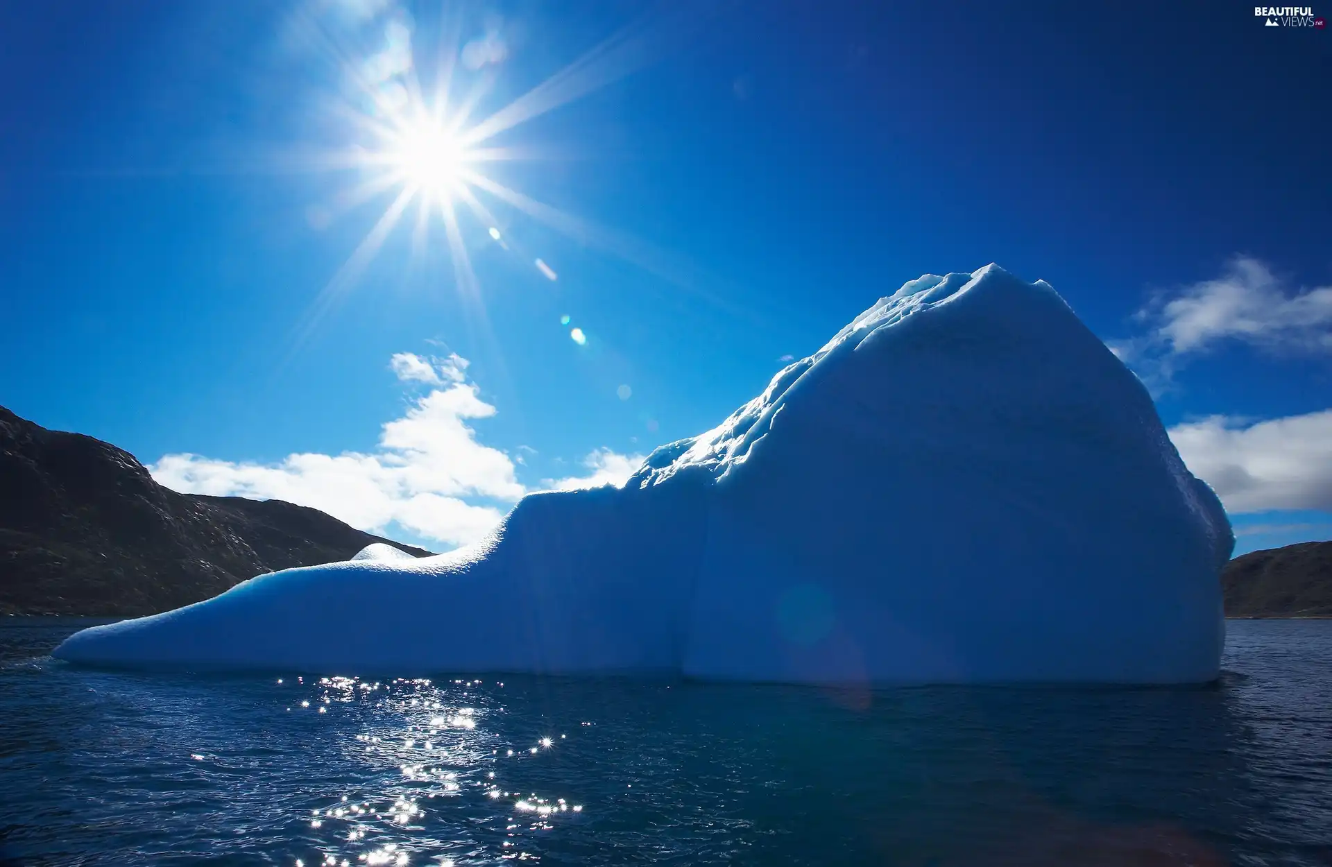mountains, sun, sea, Ice