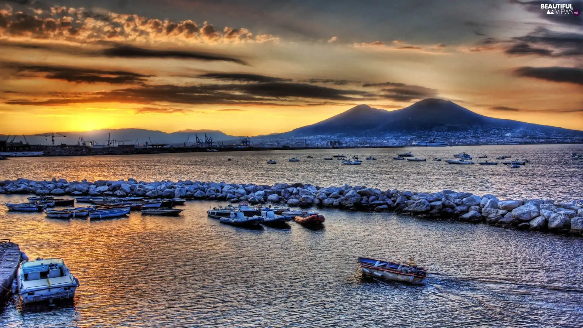 Mountains, west, sea, Harbour