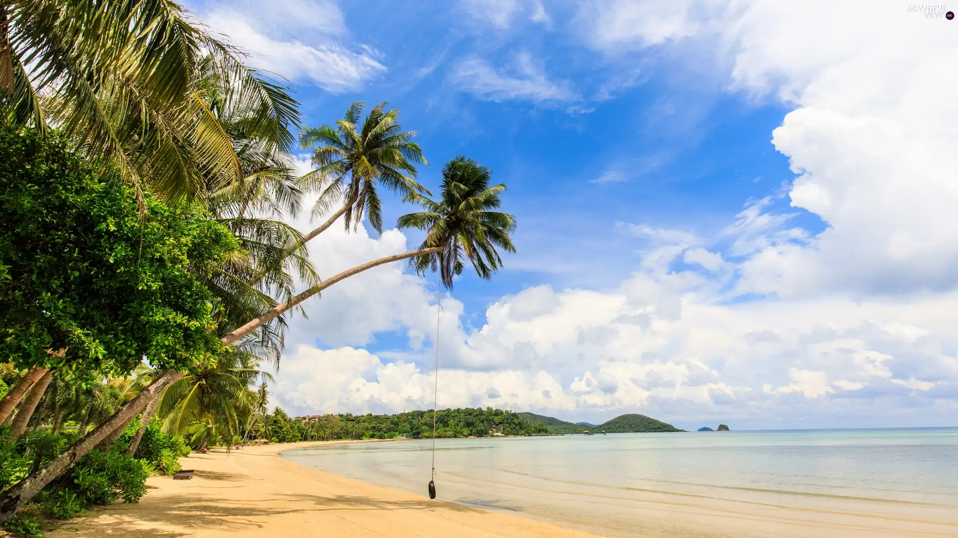 sea, Trat Province, Beaches, Thailand, Ko Mak Island, Palms, clouds