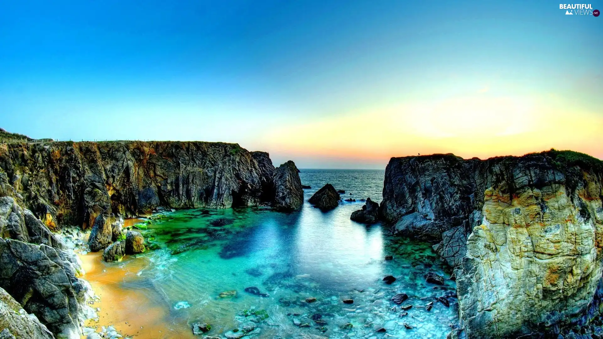 sea, Sky, rocks