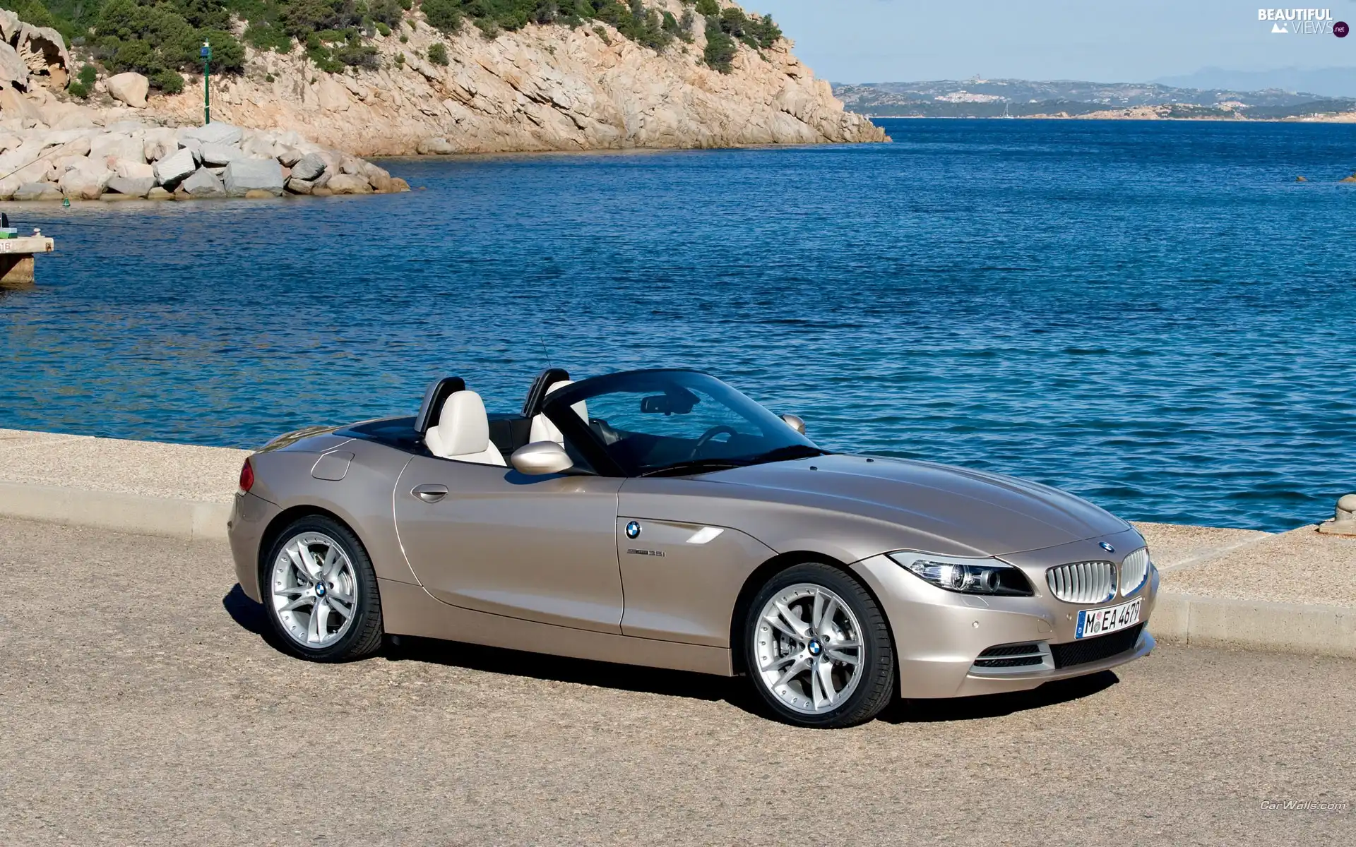 sea, rocks, Automobile, BMW Z4, silver
