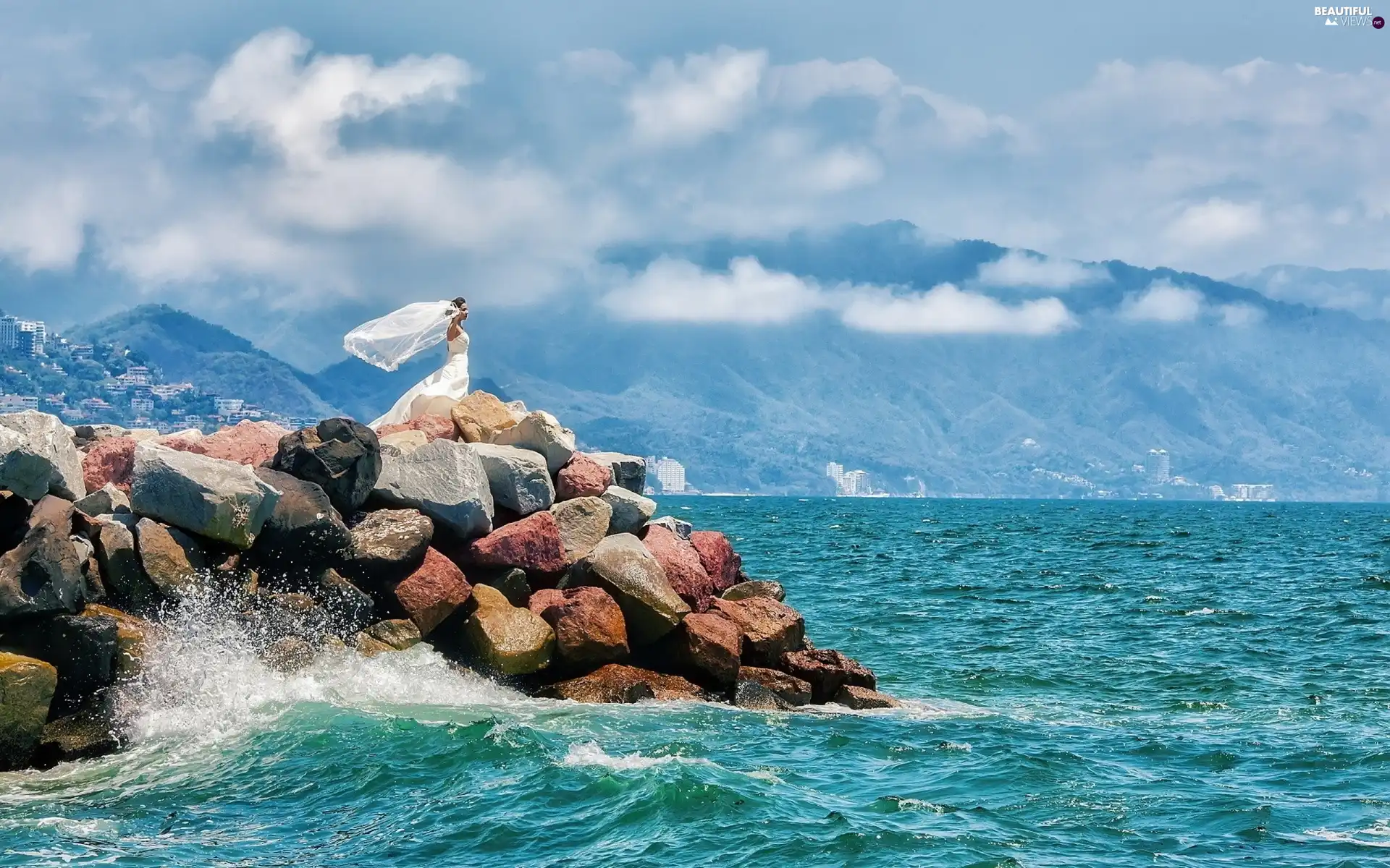 sea, Women, Stones