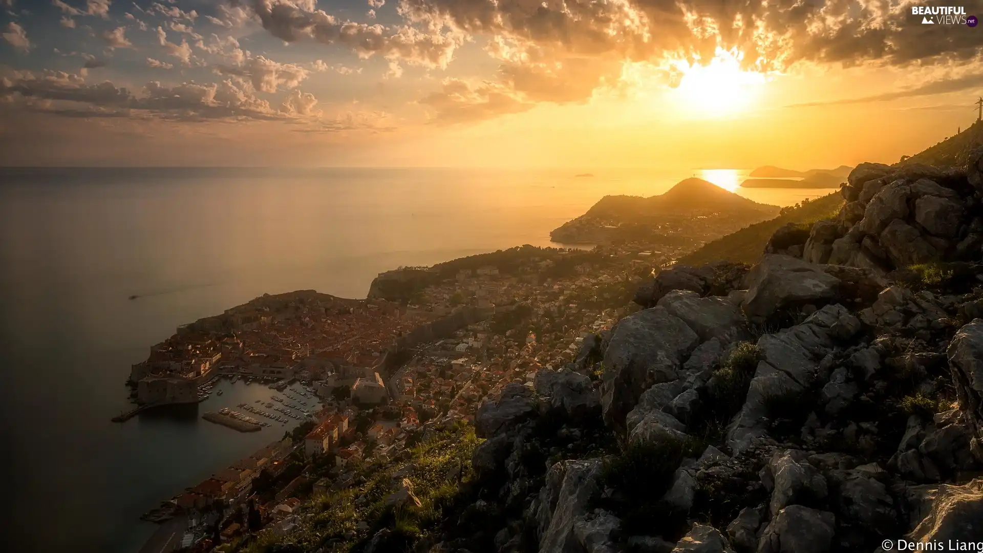 Mountains, Great Sunsets, Dubrovnik, Coartia, Town, Adriatic Sea