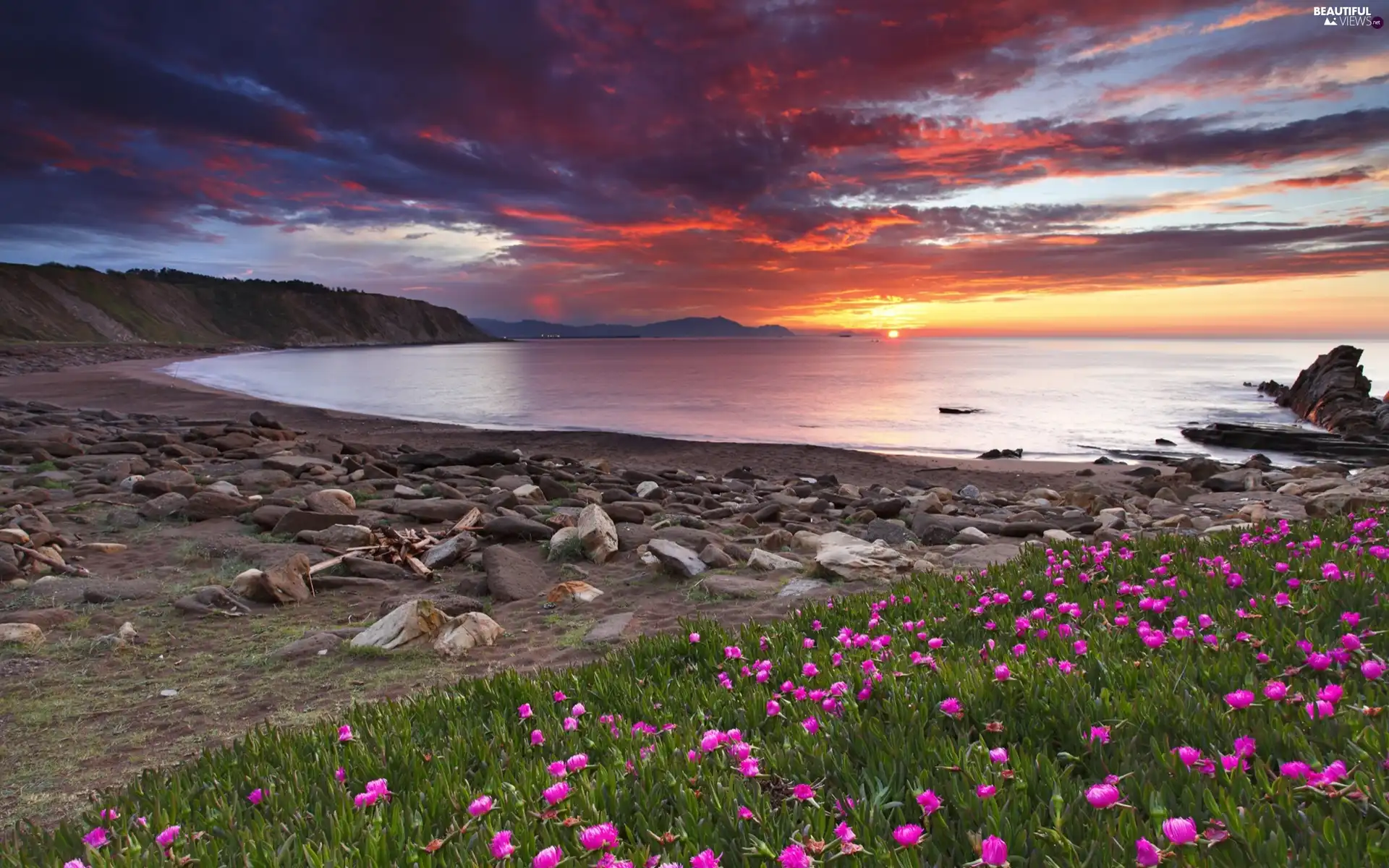 west, clouds, sea, sun