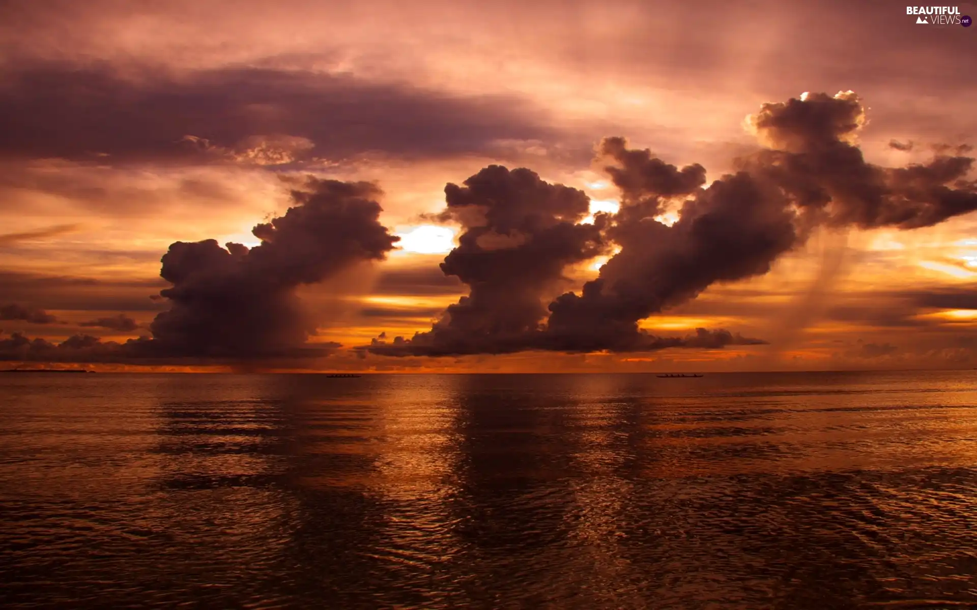 west, clouds, sea, sun