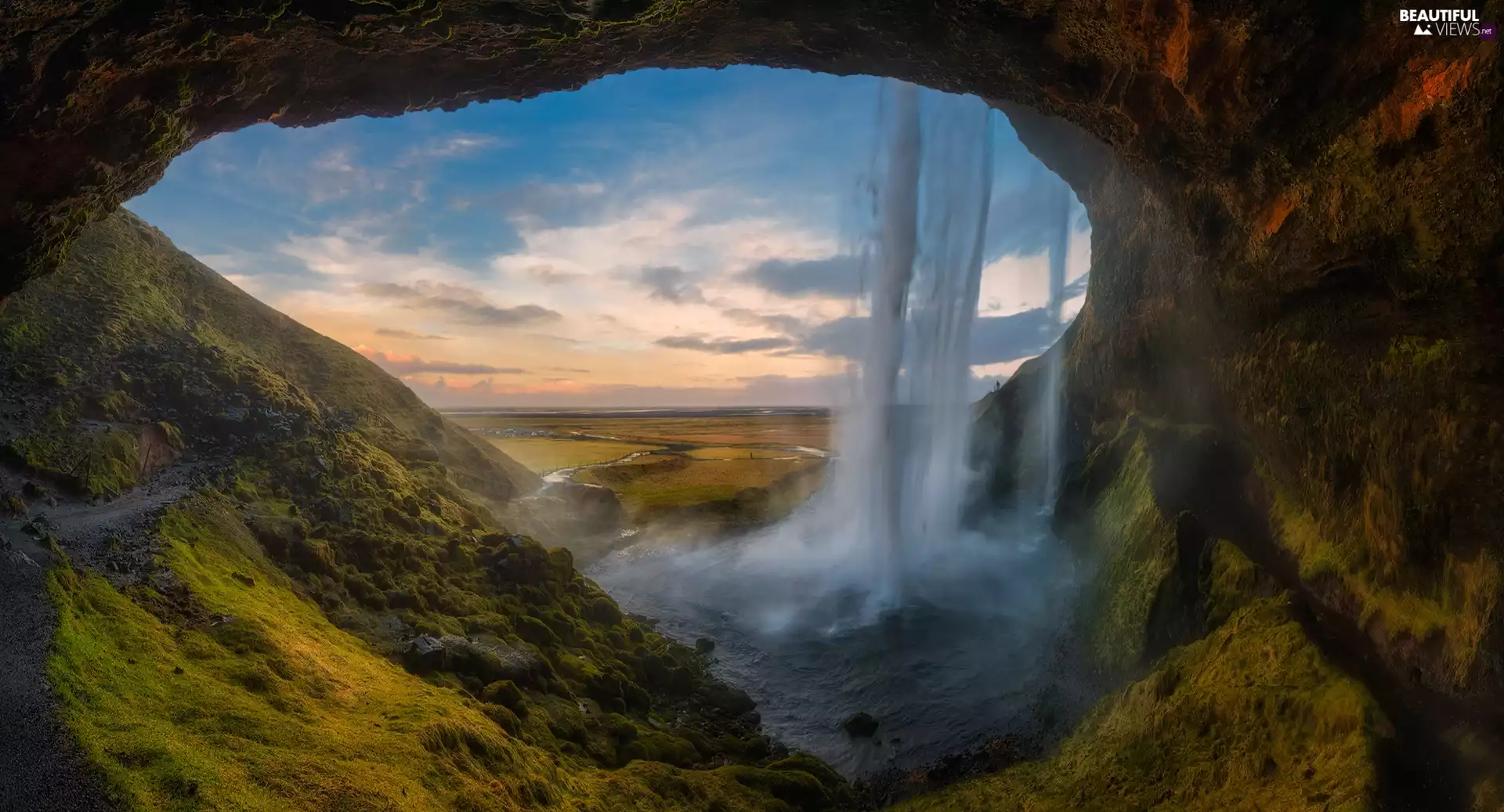 Seljalandsfoss River, clouds, Seljalandsfoss Waterfall, cave, iceland