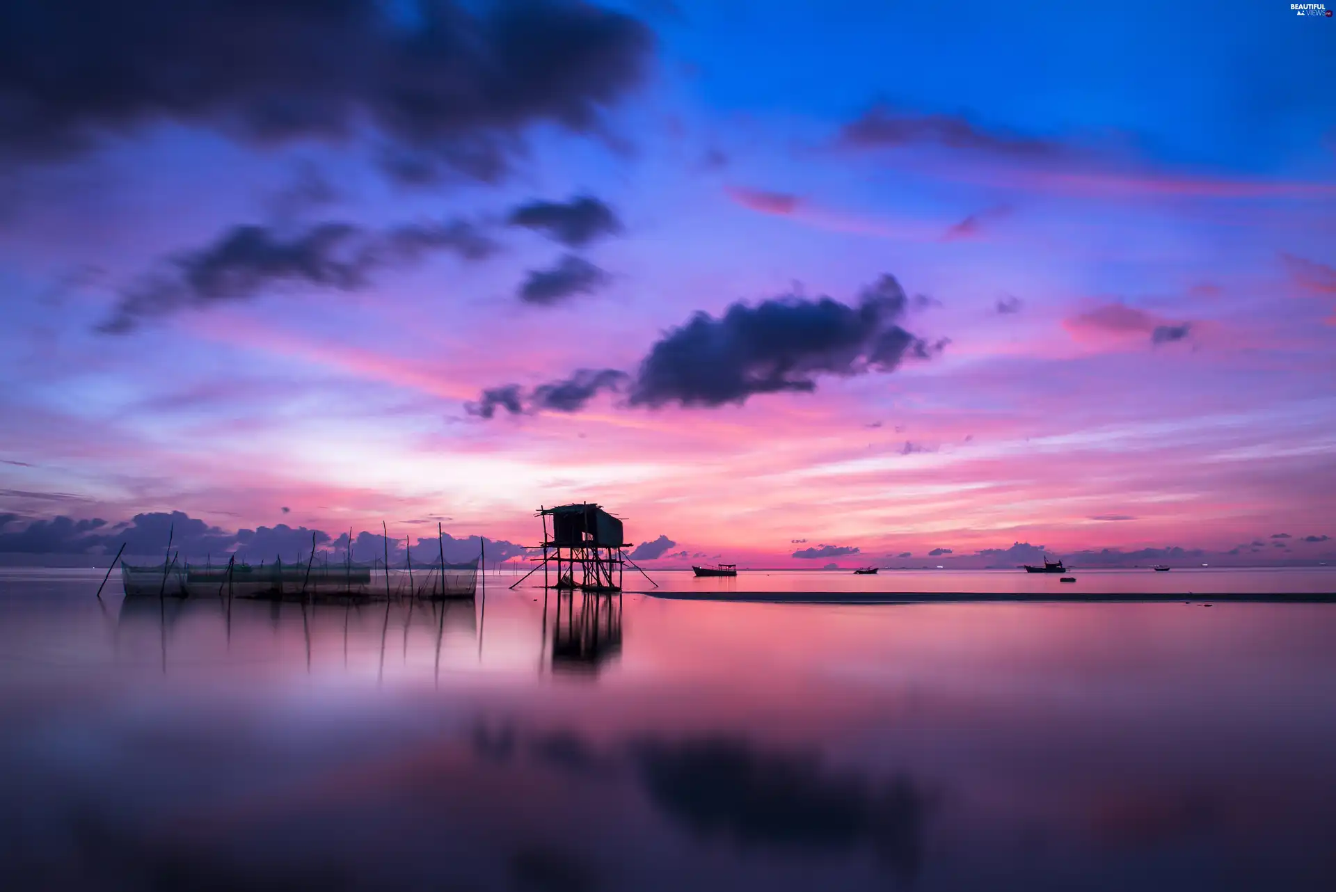 Island, clouds, Sky, sea