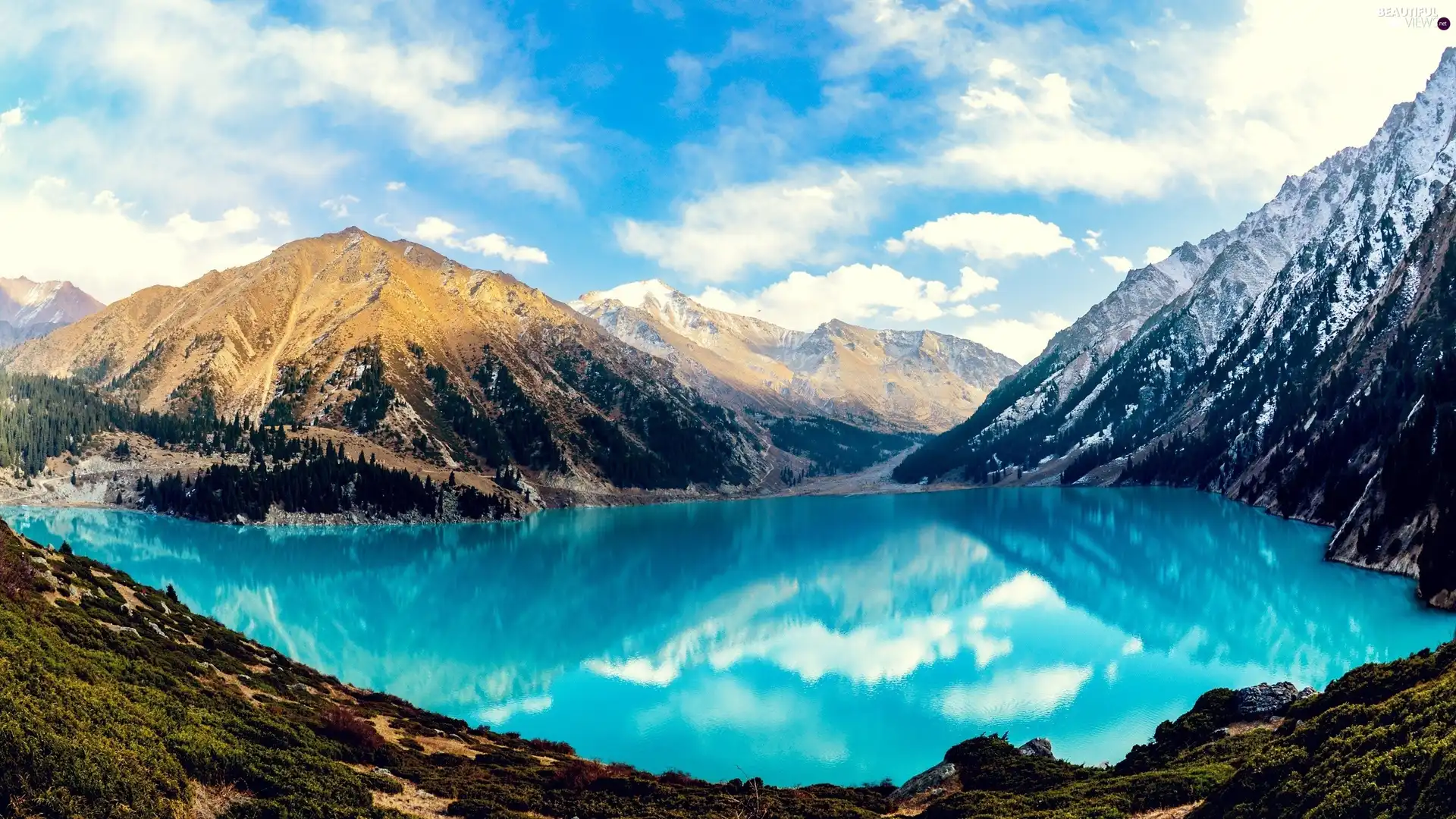 Sky, Mountains, lake