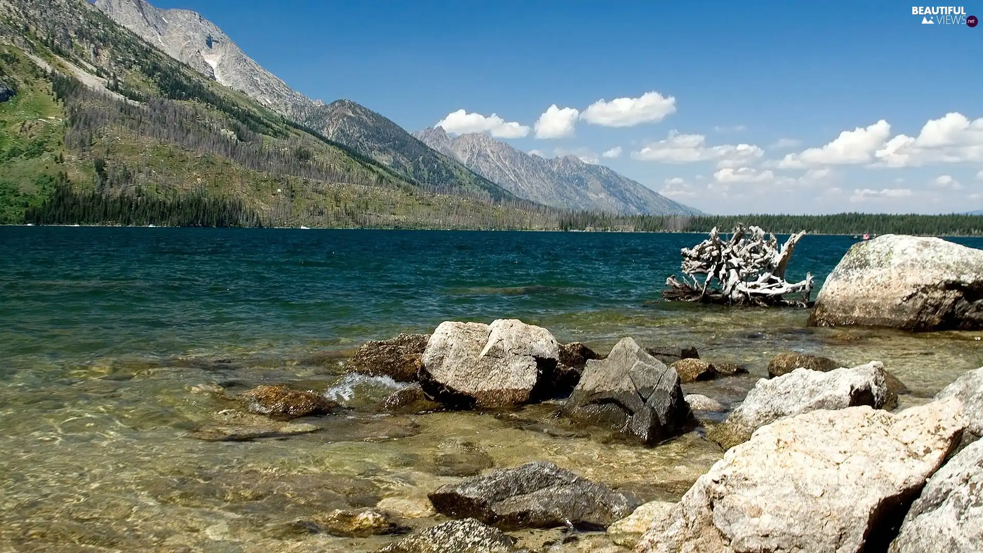 lake, Mountains, Sky, rocks