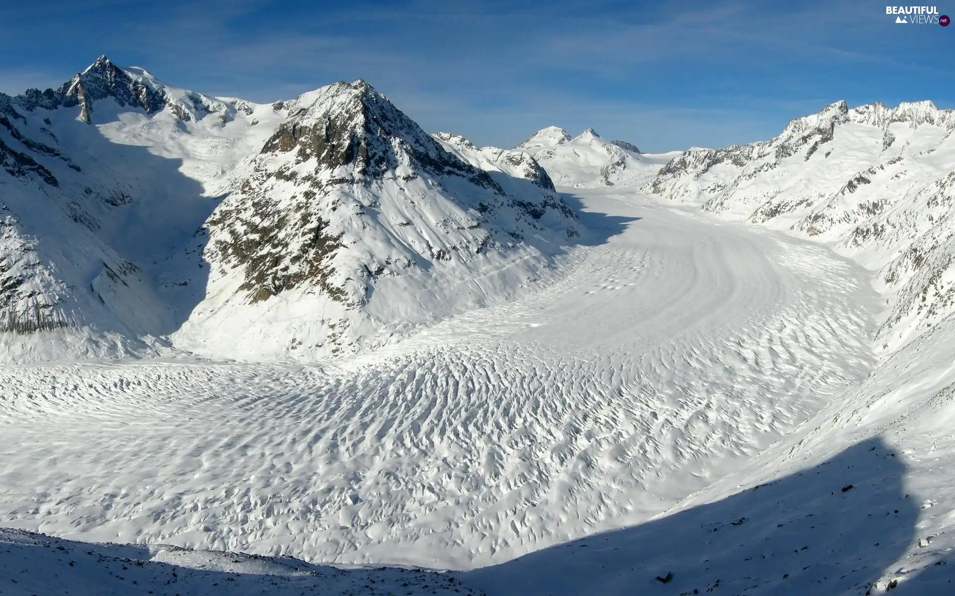 Mountains, blue, Sky, snow