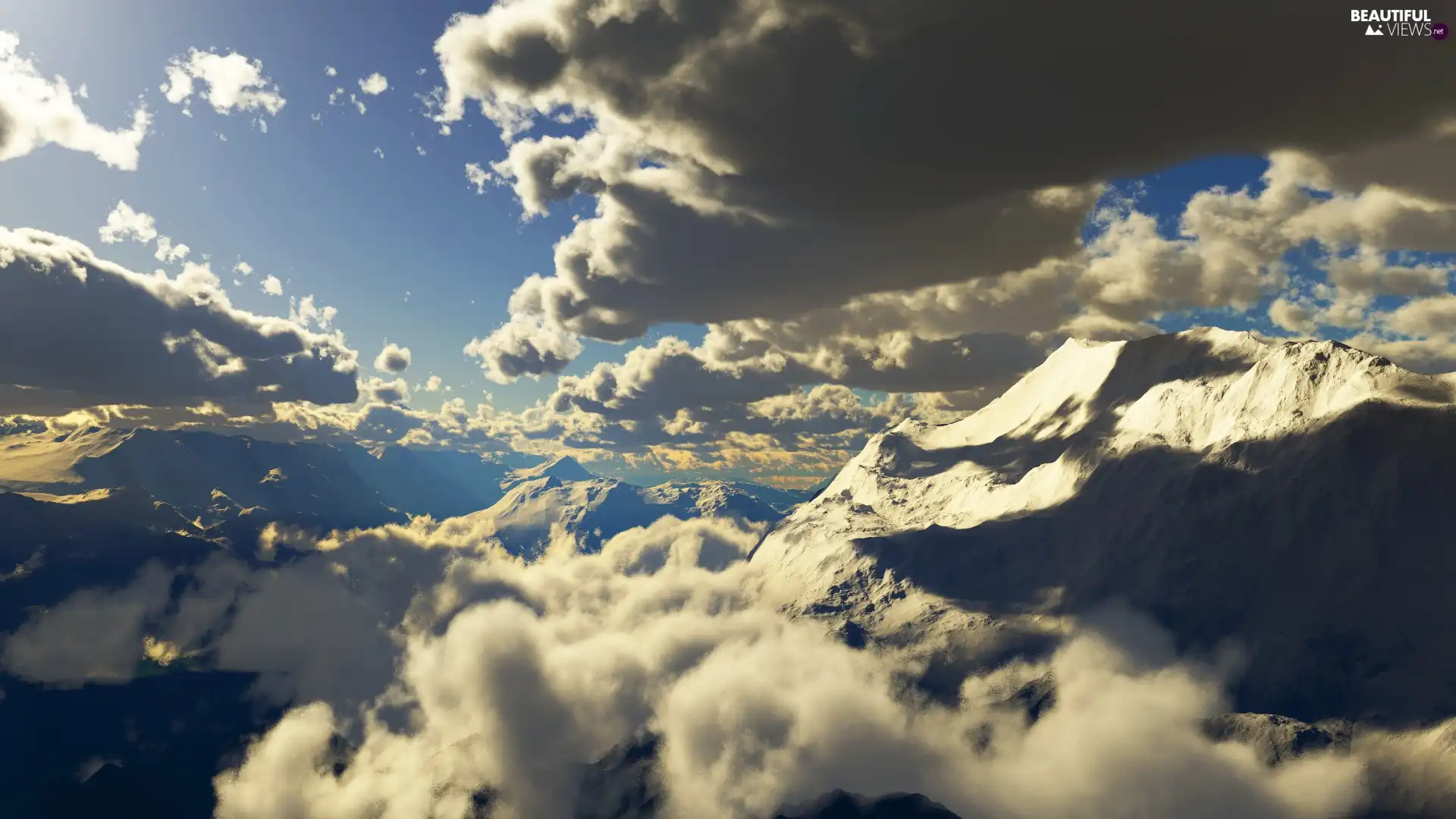mountains, clouds, Sky, snow