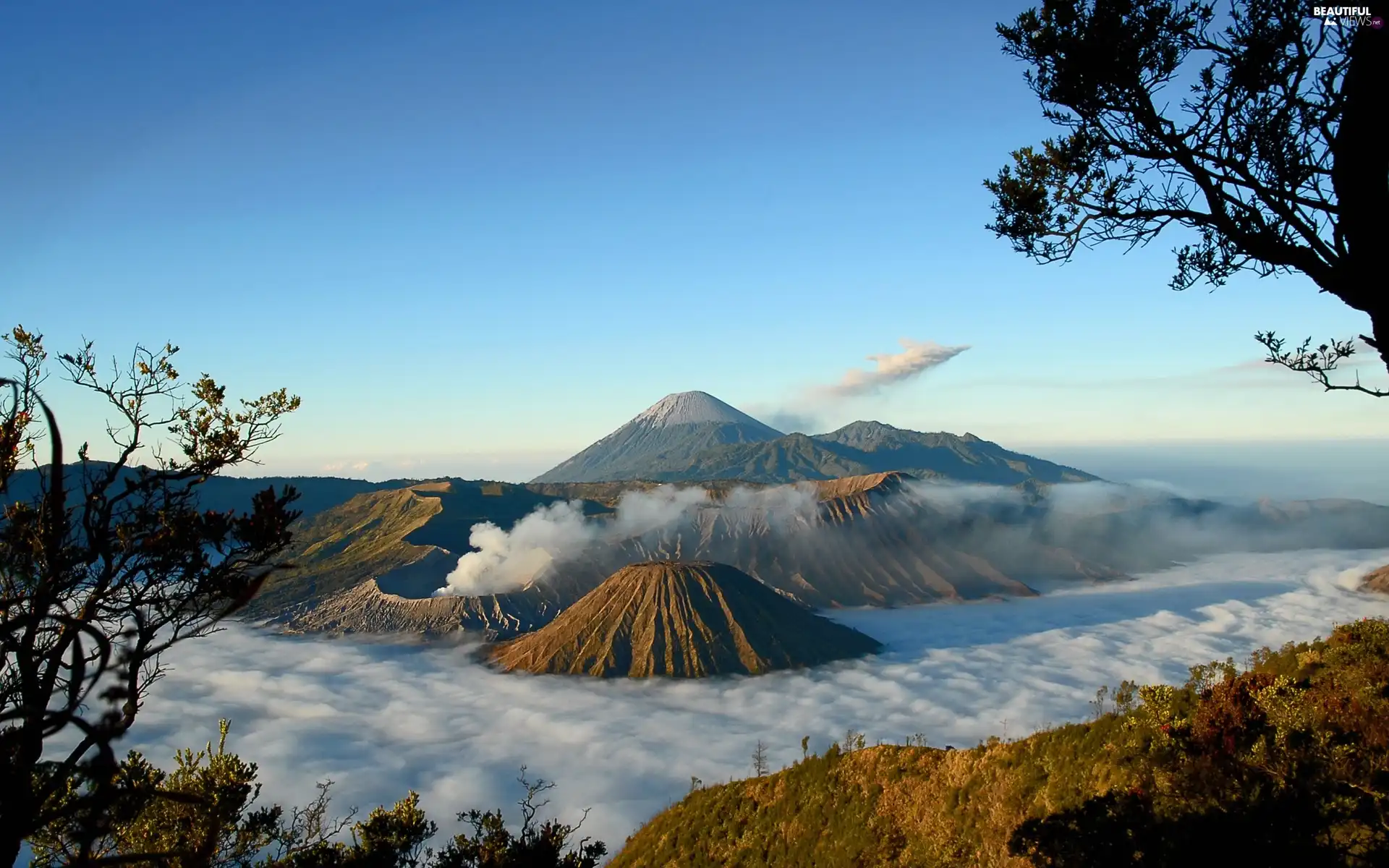 Sky, volcano, Steam