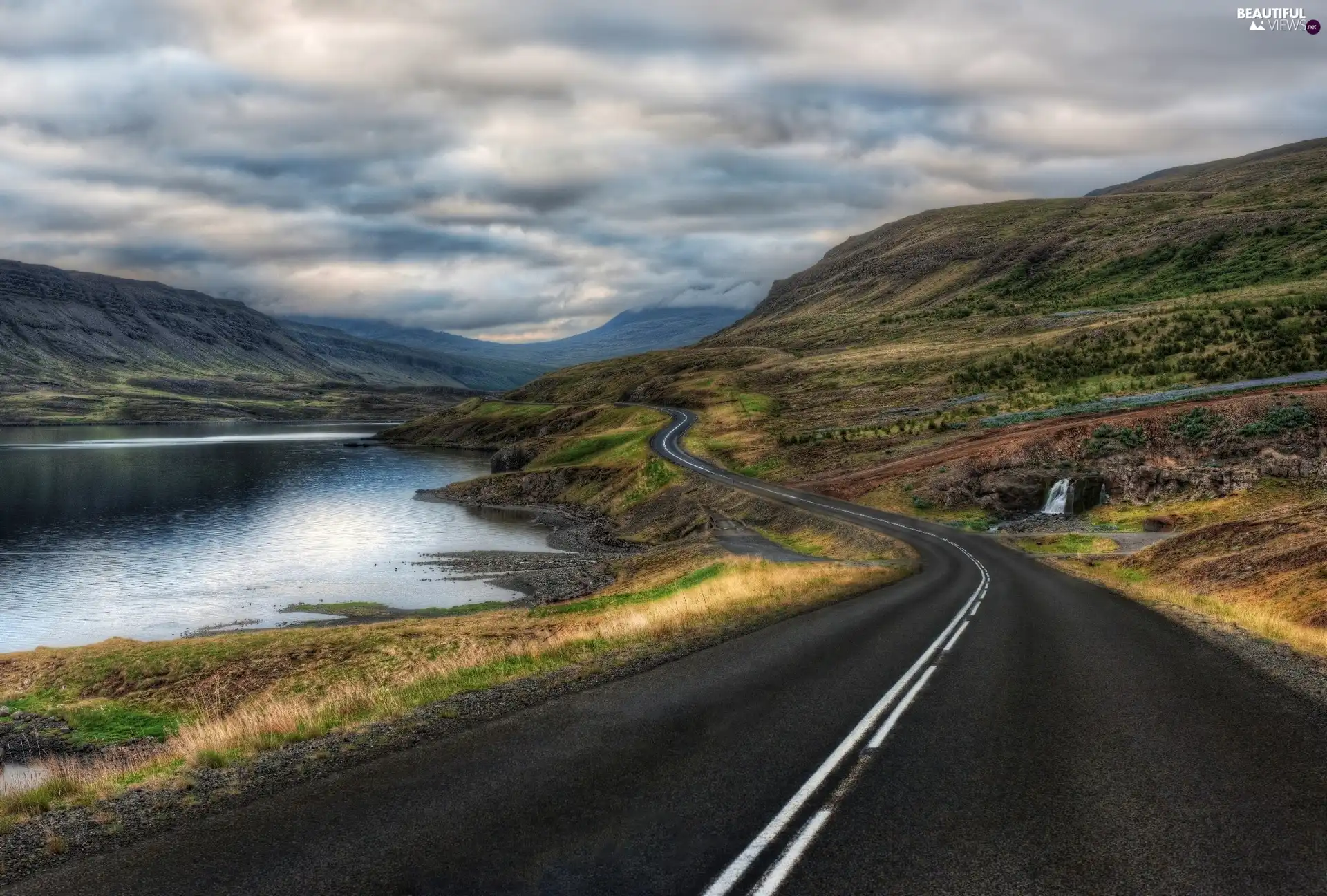 Sky, Way, lake, Clouds, Mountains