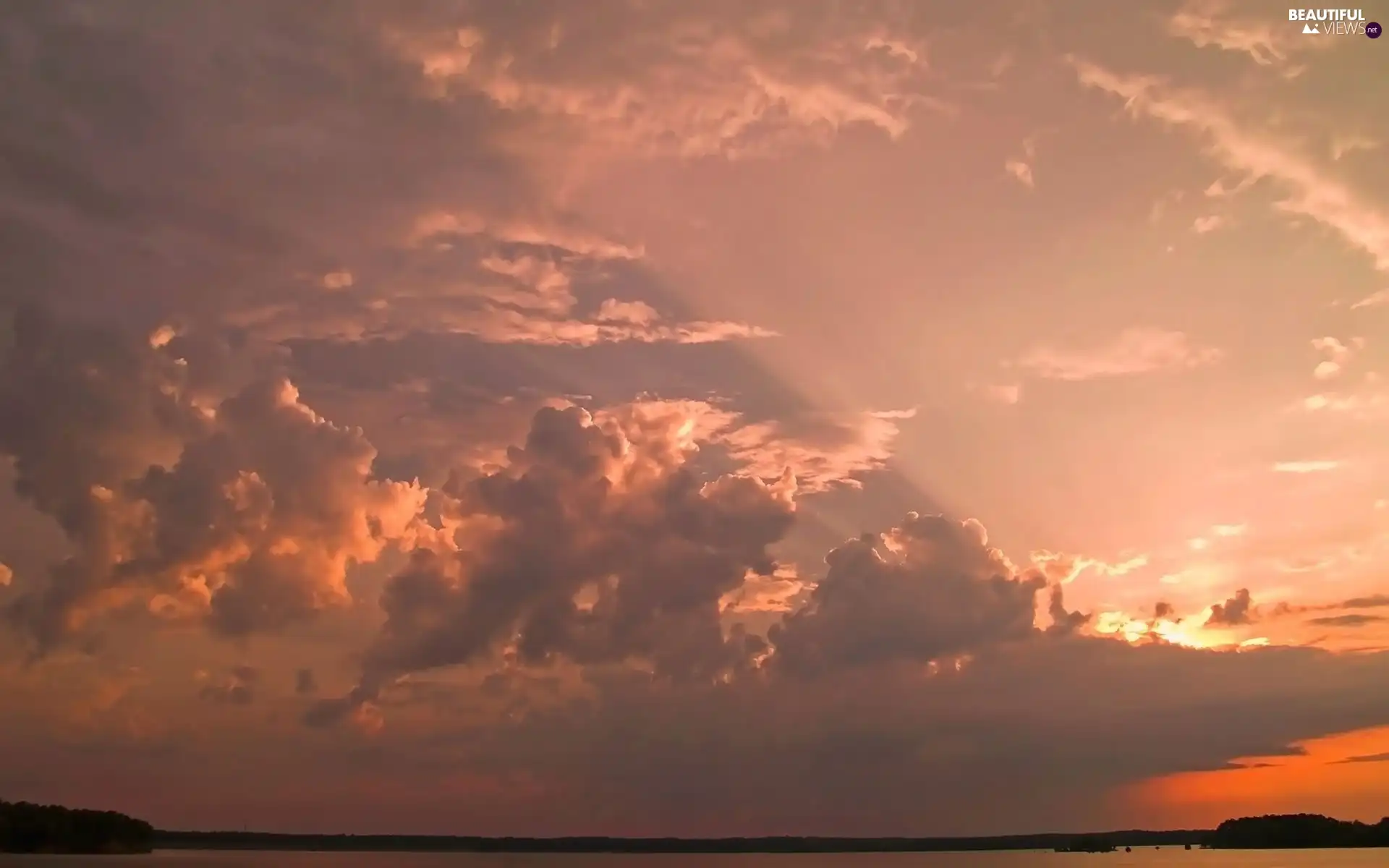 west, clouds, Sky, sun