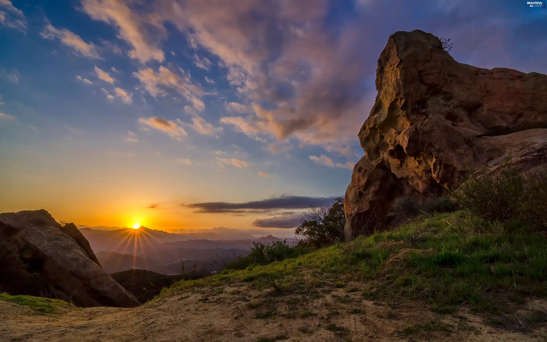 west, Mountains, Sky, sun