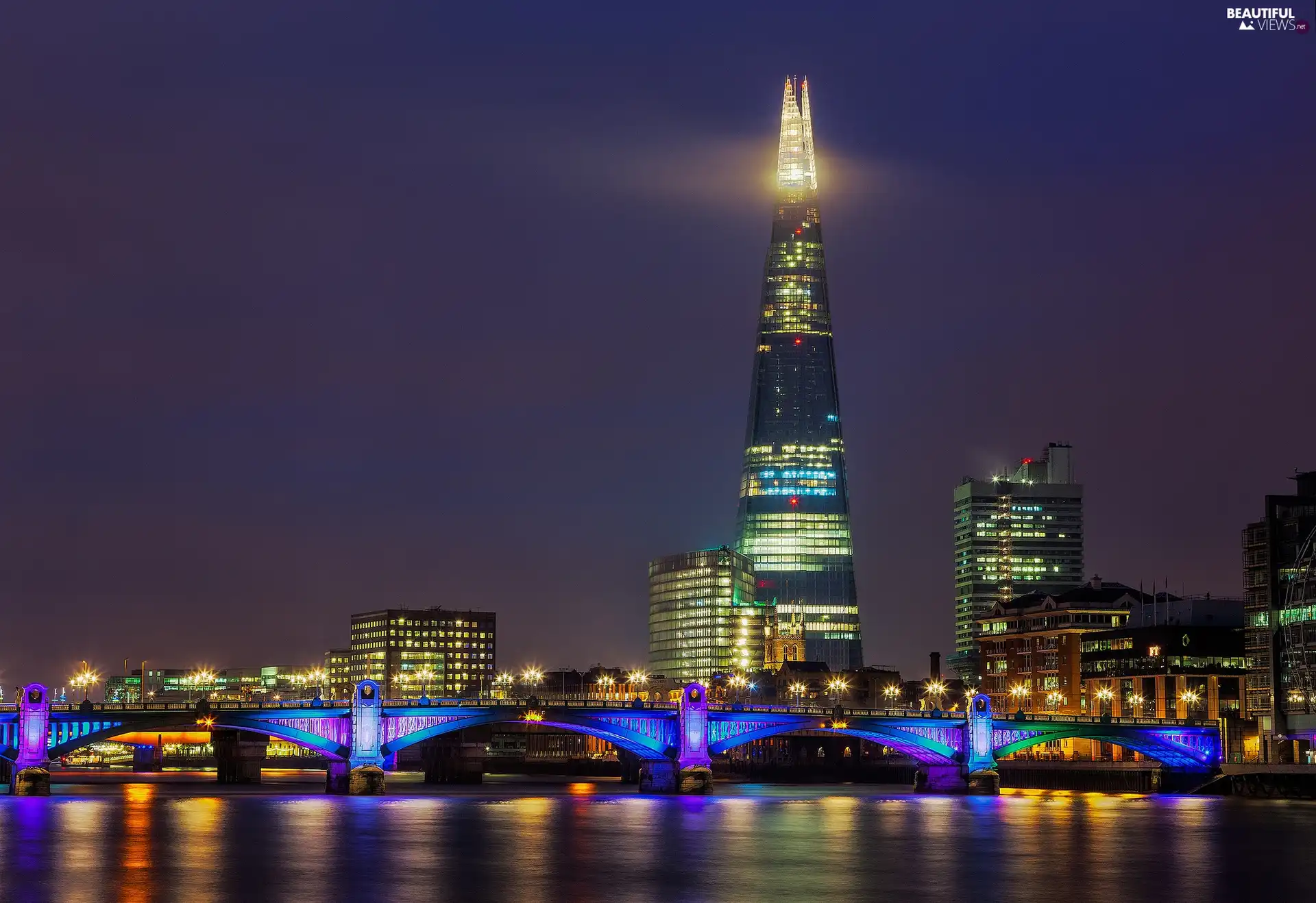 skyscrapers, London, thames, bridge, River