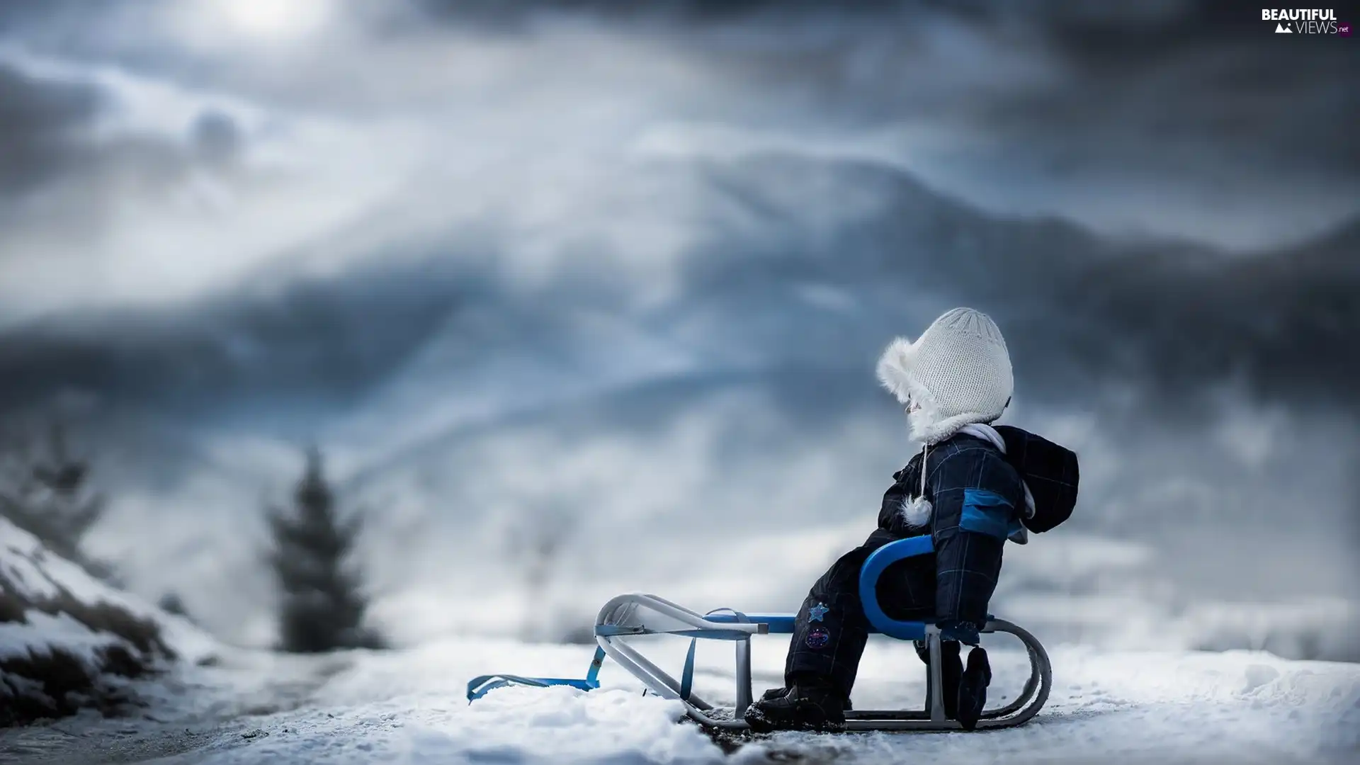 sledge, winter, Kid