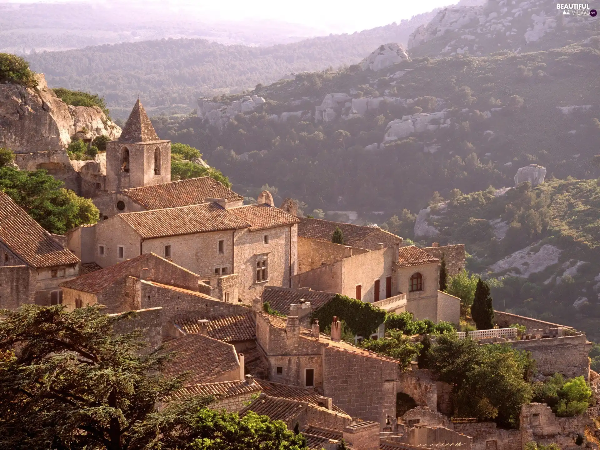 slopes, Mountains, Houses, France, vintage