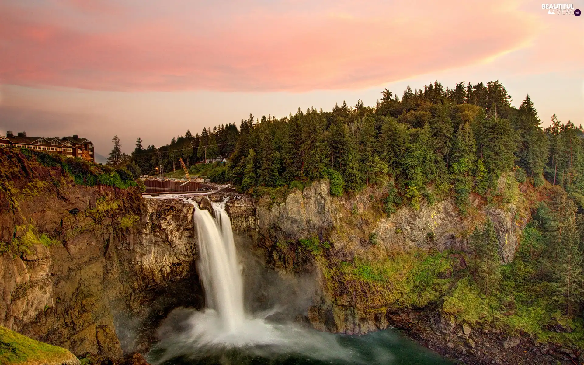 Snoqualmie, Washington, forest, house, waterfall