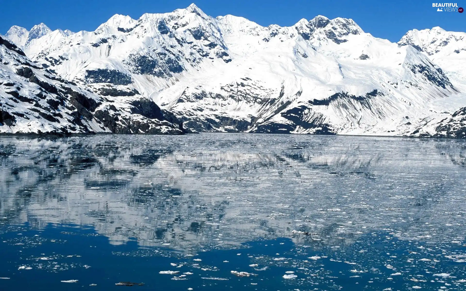 snow, lake, Mountains