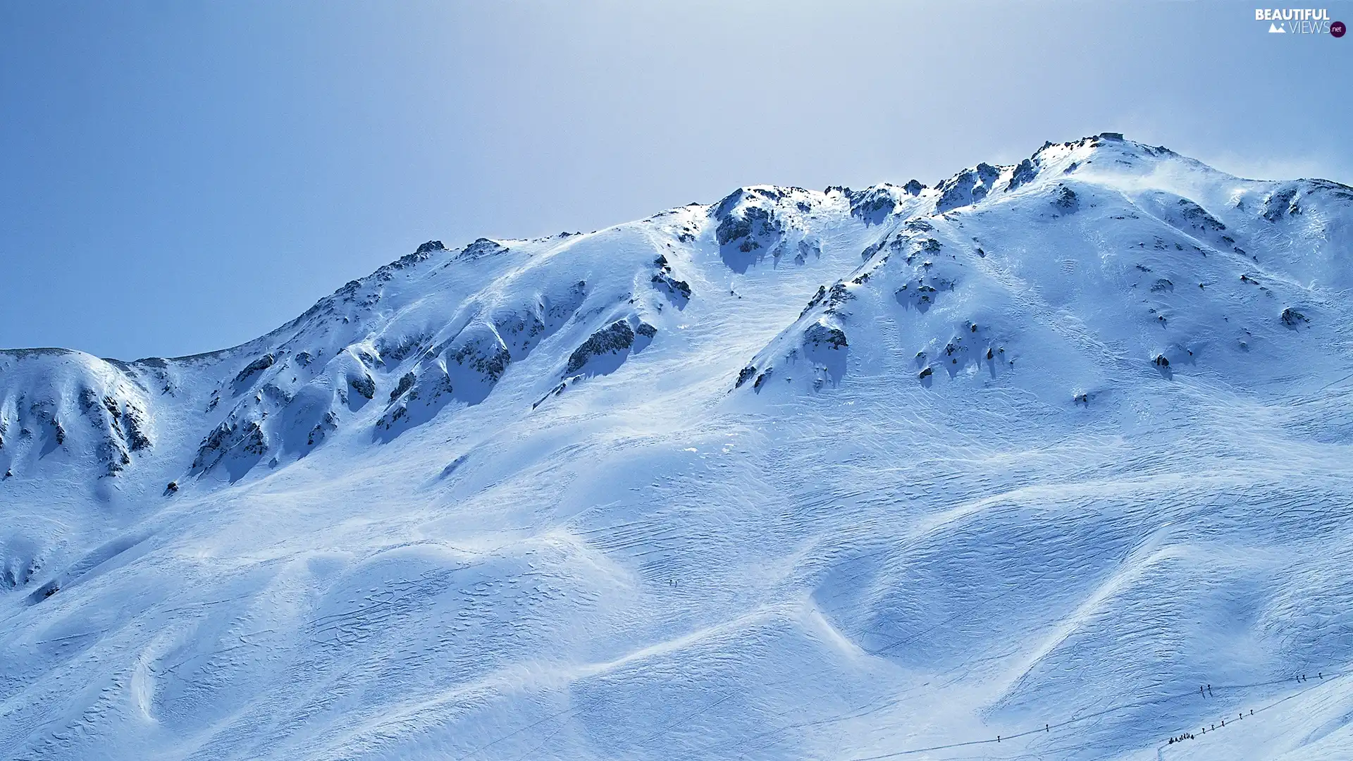 peaks, Covered, snow, mountain