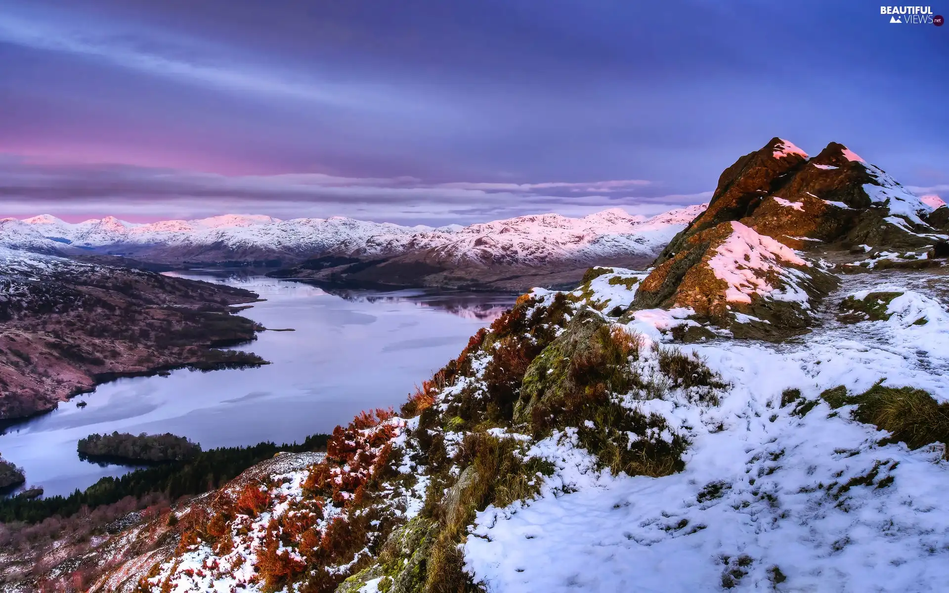 snow, Mountains, River