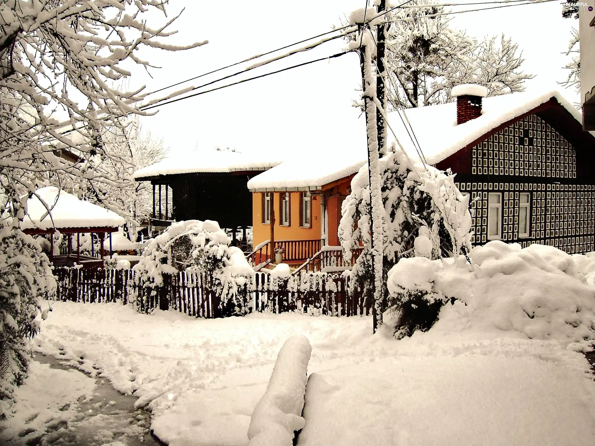 snow, house, winter