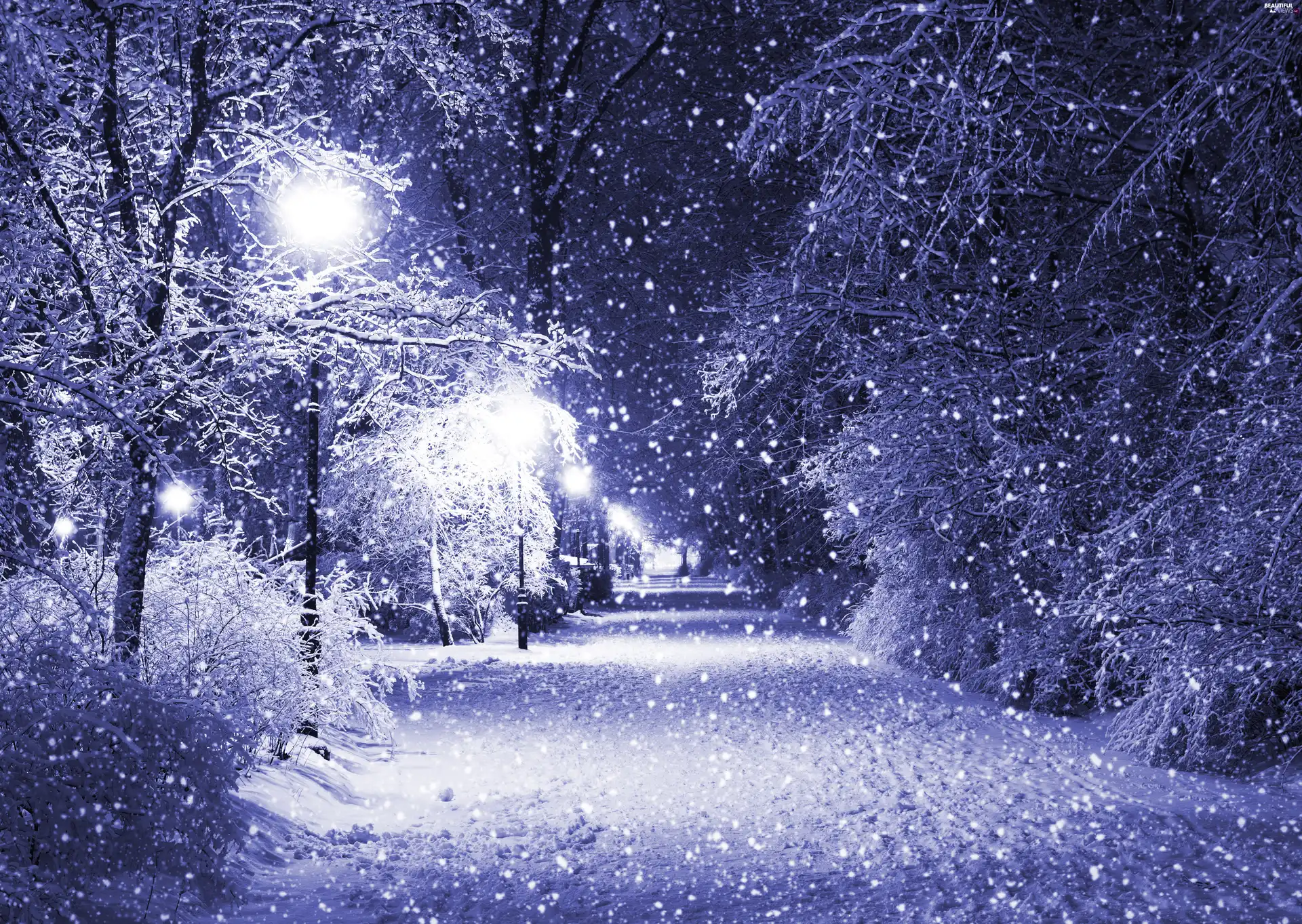 winter, incident, snow, Night