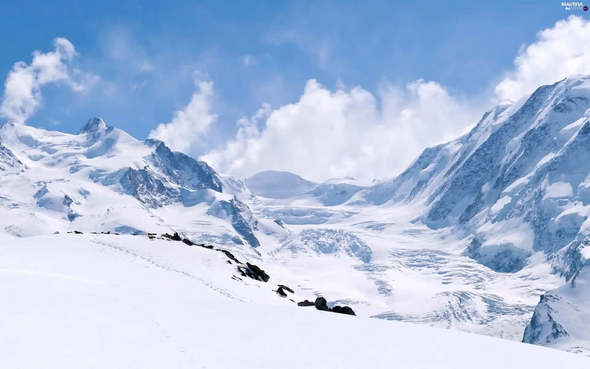 snow, Mountains, winter