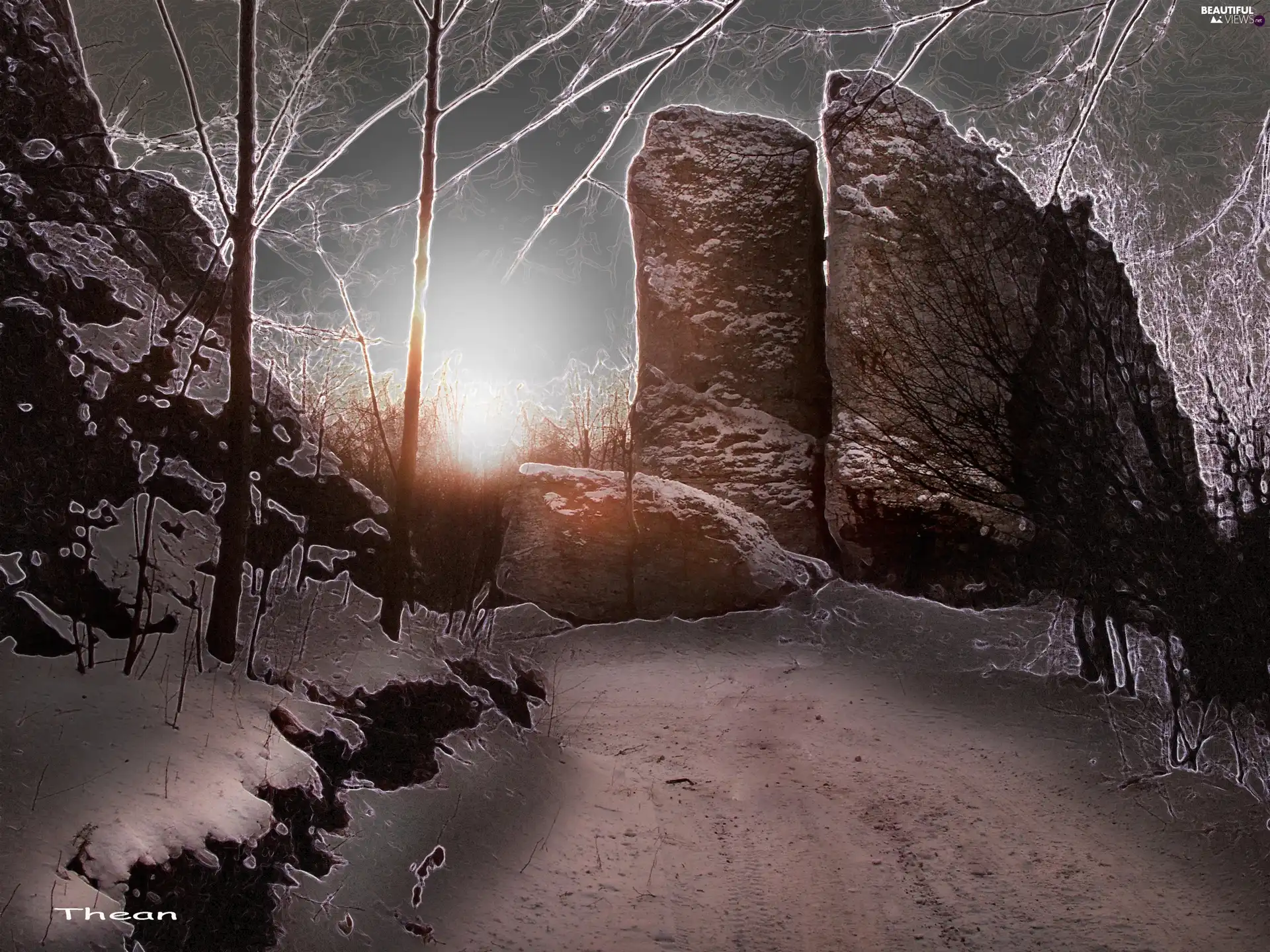 winter, rocks, snow, View