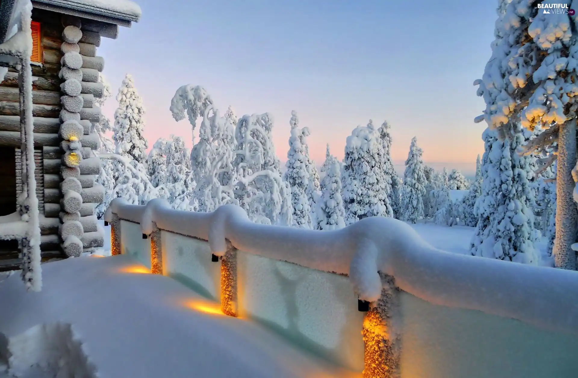 snow, winter, viewes, Home, trees