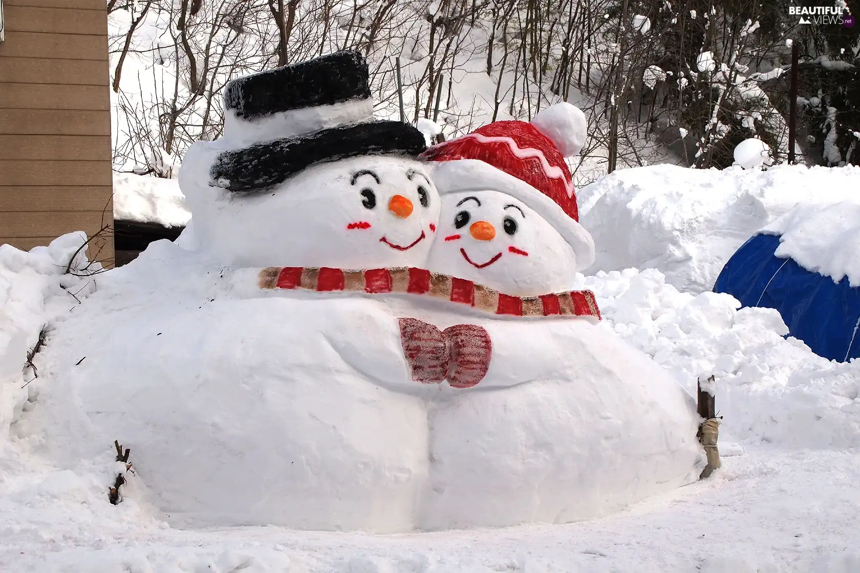 winter, snowmen