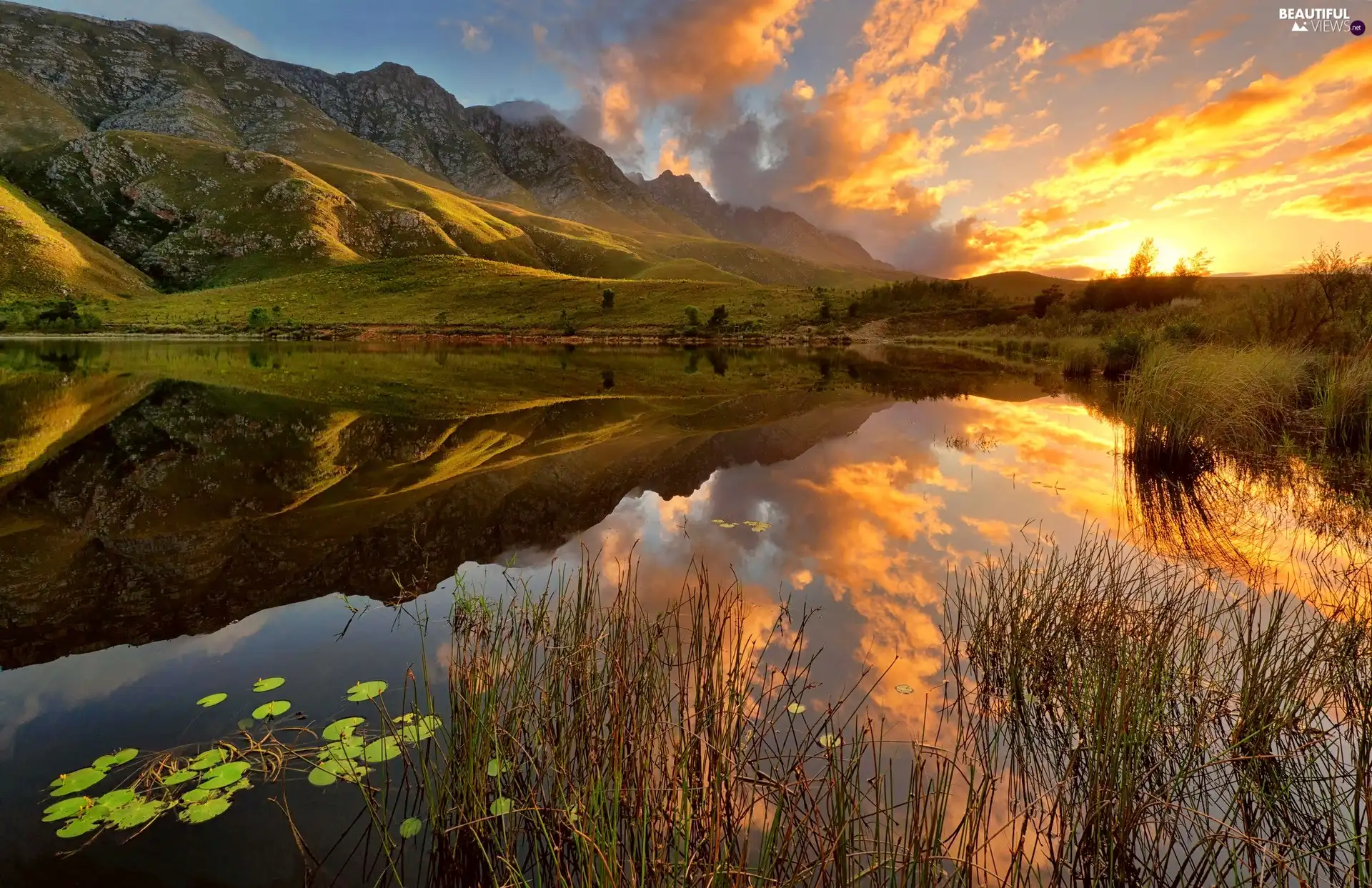 west, lake, South Africa, sun