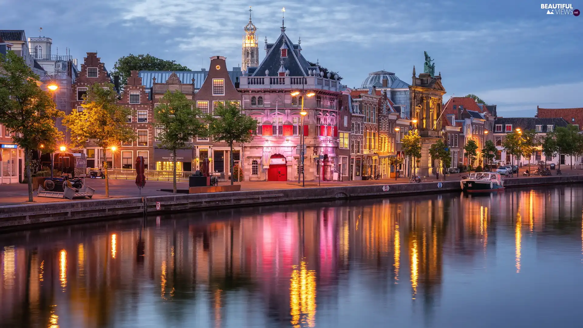 Netherlands, Spaarne River, Houses, Haarlem