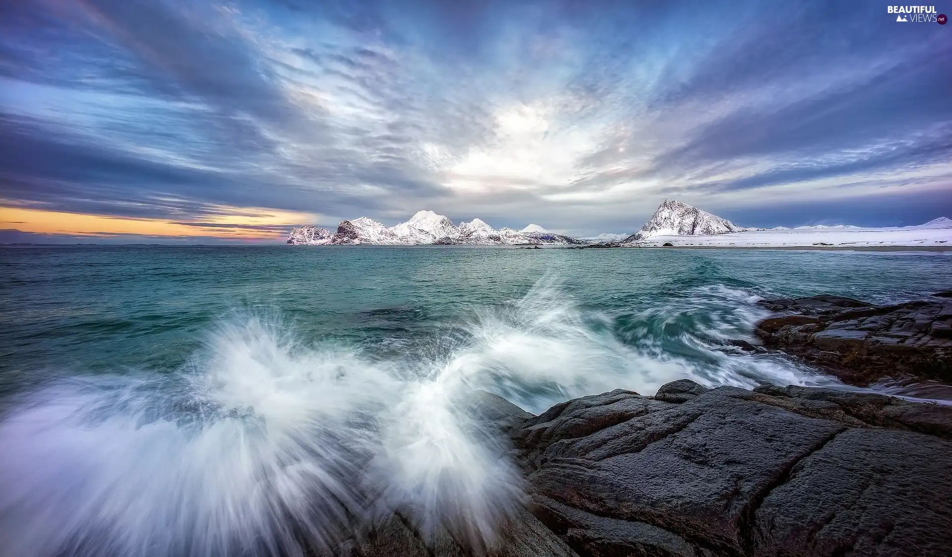 sea, Norway, Splashing, water, rocks, Lofoten