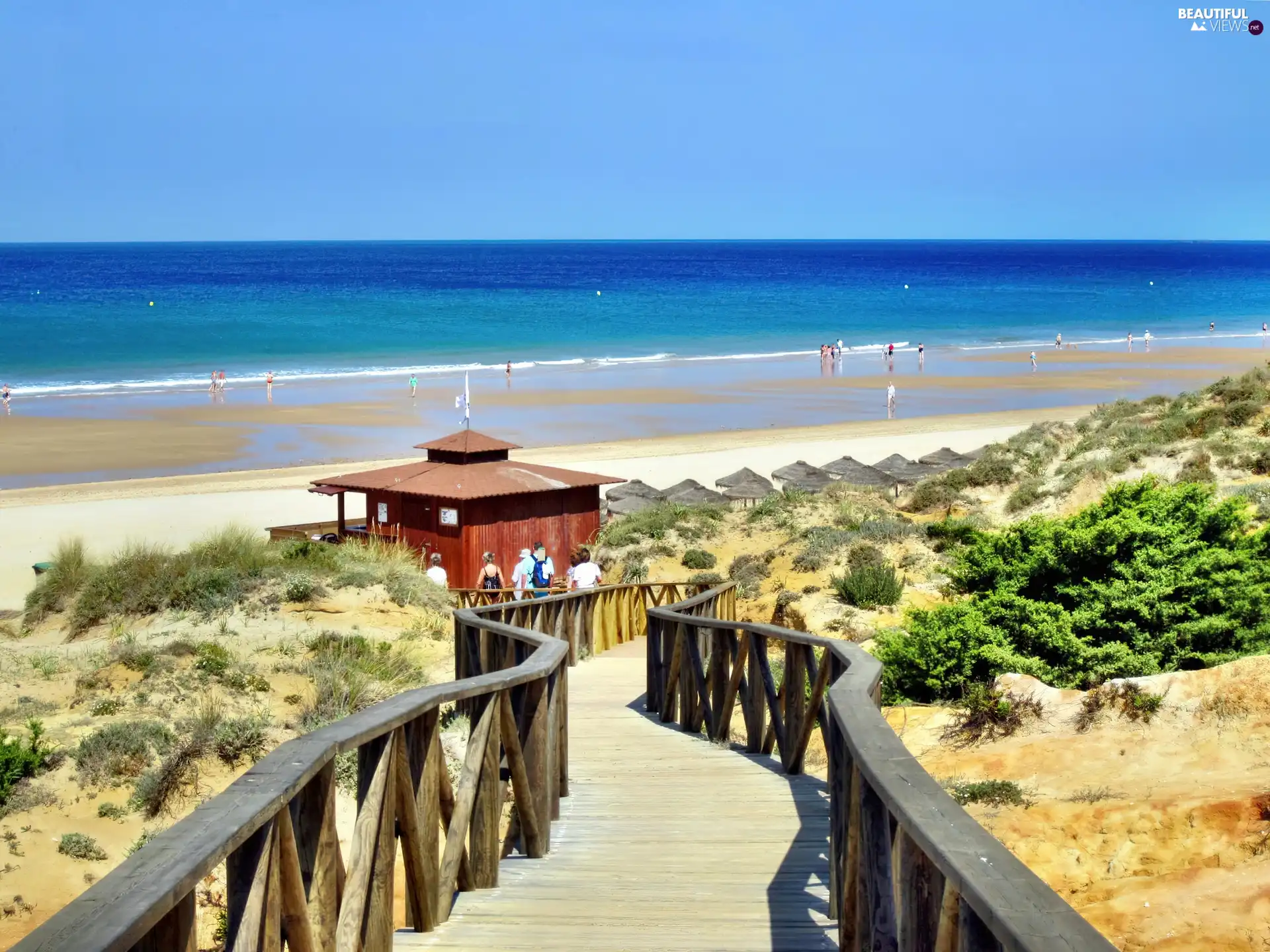 sea, horizon, Stairs, Beaches