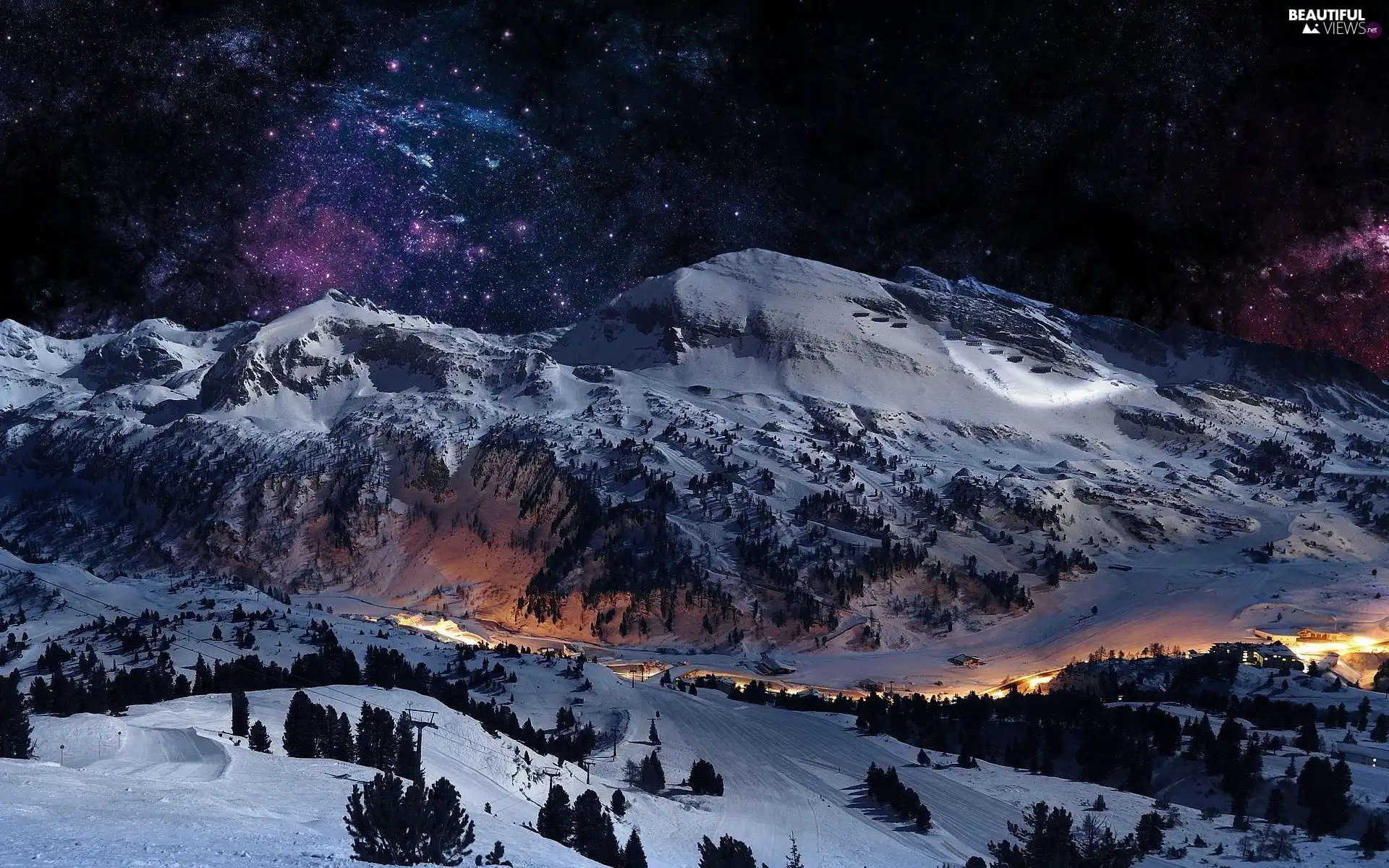 center, Mountains, star, ski