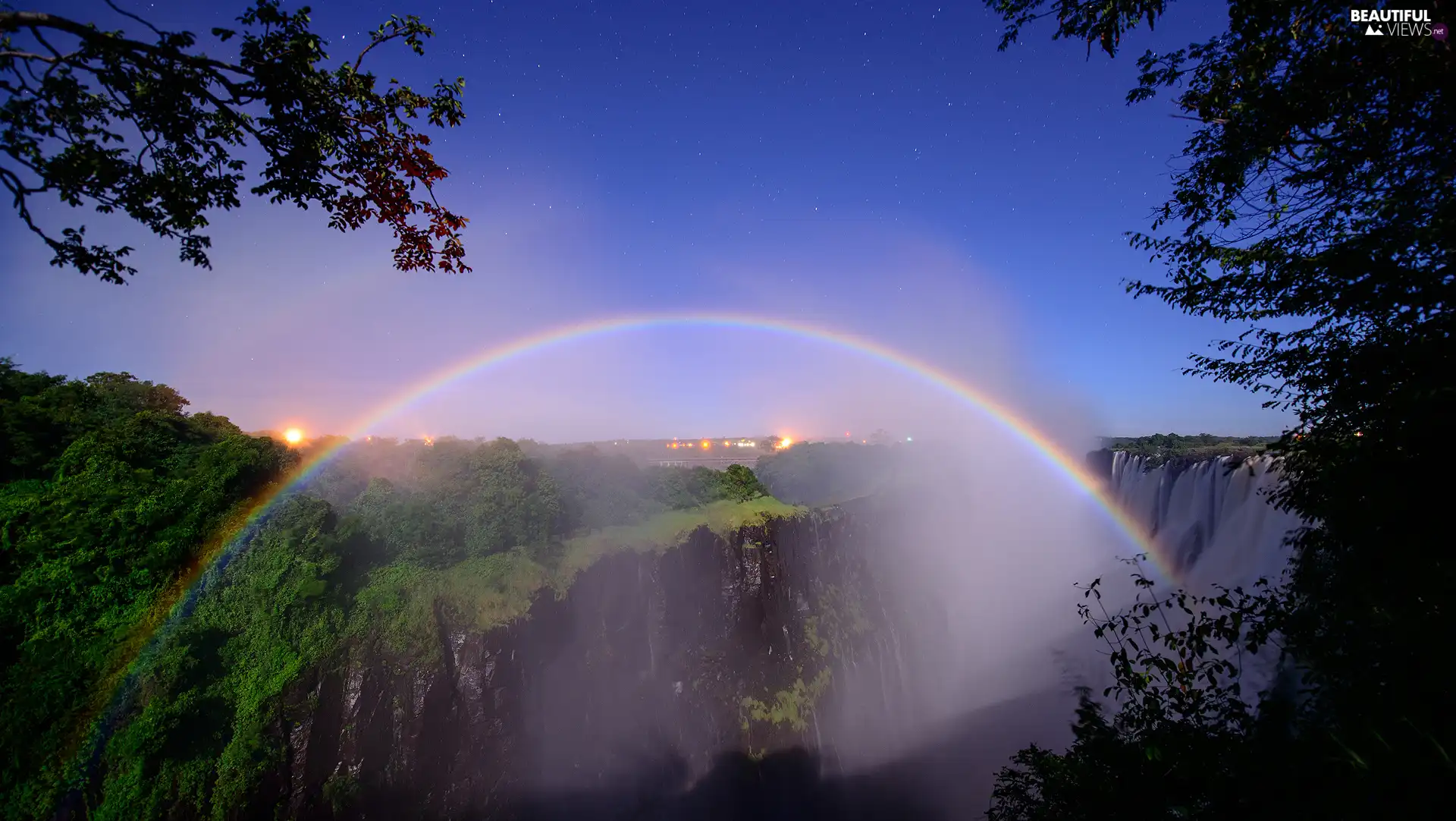 forest, Great Rainbows, star, waterfall